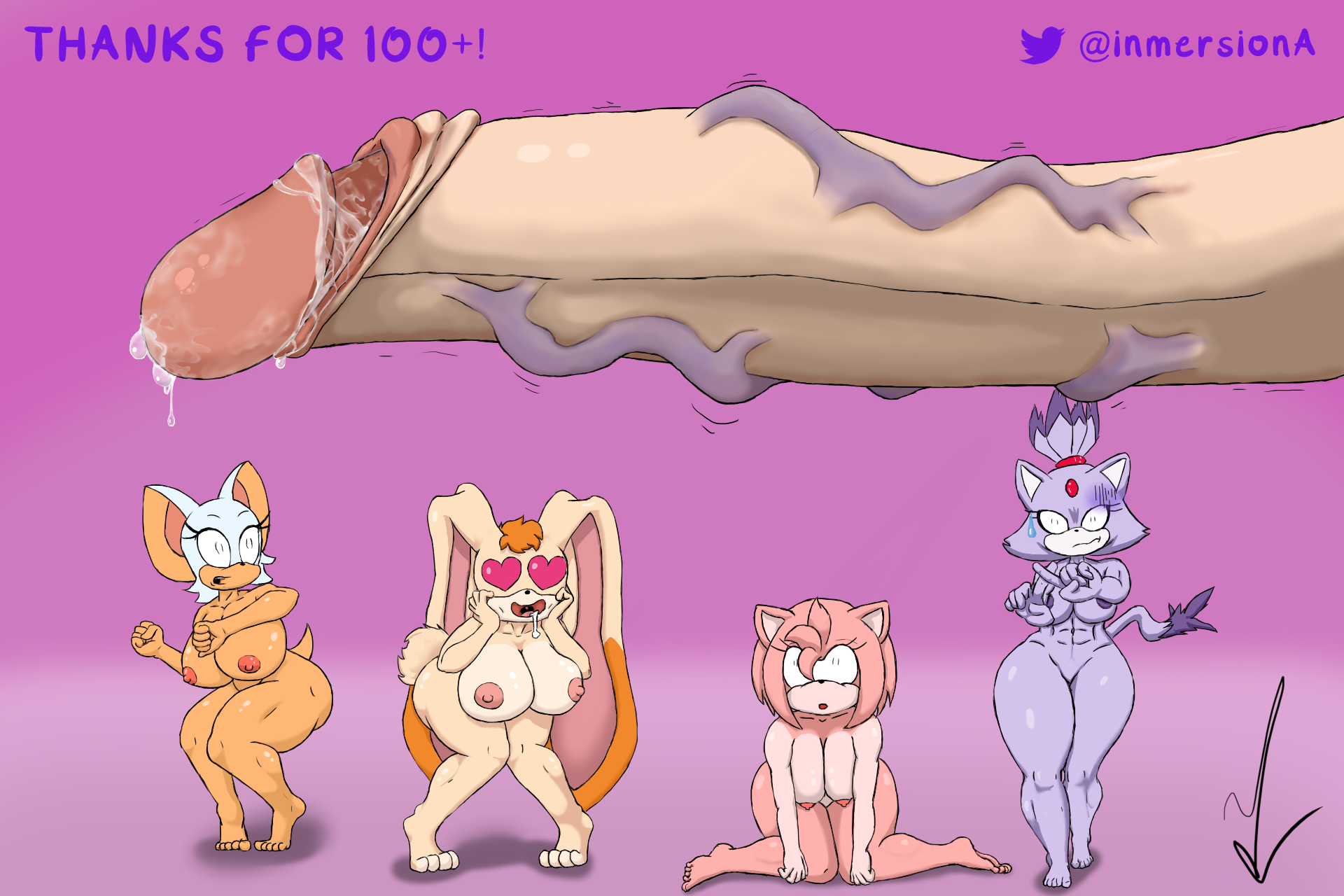 4girls, ahe gao, amy rose, aroused, ass, big ass, big breasts, big butt, big penis, blaze the cat, breasts, bunny ears, drooling, faceless male, fear, female, full body, furry, gigantic penis, group, heart, heart eyes, horny, human, human is better, human on anthro, inmersion (artist), kneeling, male, male human/female anthro, male on anthro, milf, nipples, nude, penis, penis awe, pink hair, precum, rouge the bat, scared, sega, shocked, size difference, sonic (series), surprised, thick, thick penis, thick thighs, throbbing, vanilla the rabbit, wet