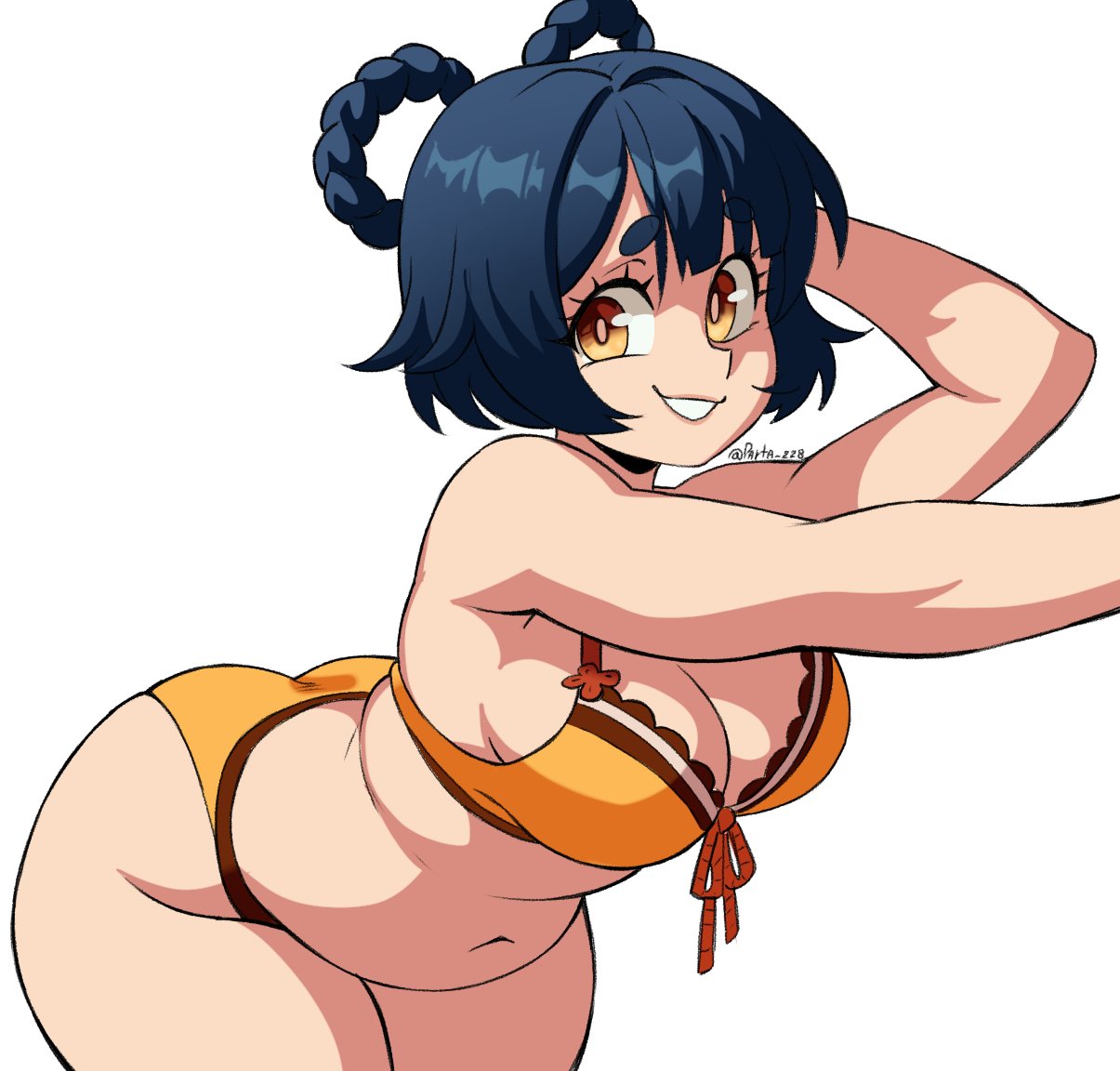 1girls, breasts, chubby, chubby female, female, female focus, female only, genshin impact, hoyoverse, large breasts, light skin, light-skinned female, mihoyo, parta228, solo, thick thighs, thighs, white background, wide hips, xiangling (genshin impact)