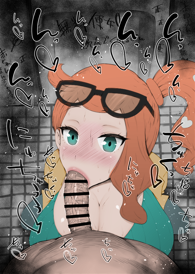 :>=, 1boy, 1girls, bar censor, big breasts, big penis, blowjob, blush, breasts, censored, cleavage, clothed, clothed female, color, colored, detailed background, drooling, duo, eyelashes, eyewear on head, faceless male, fellatio, female, female focus, glasses, glasses on head, hair ornament, heart, human, indoor, inside, kneeling, kurotama, light skin, light-skinned male, long hair, looking at viewer, looking up, male, male pov, nintendo, on knees, oral, oral sex, penis, pokemon, pokemon ss, ponytail, pov, red hair, room, saliva, shiny, shiny skin, side ponytail, sketch, sonia (pokemon), sound effects, squatting, straight, sweat, sweater, text, tied hair, vein, veins, veiny, veiny penis, video game, video games
