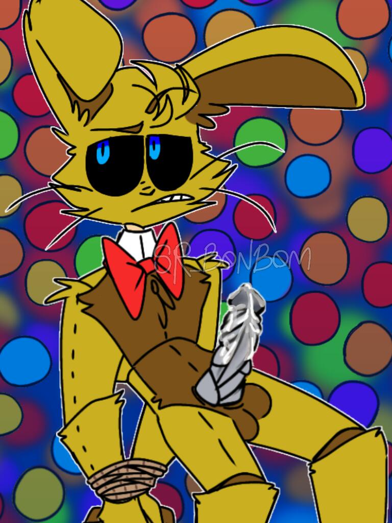 ball_pit bondage bowtie cock five_nights_at_freddy's leaking leaking_cum male_only metal_penis penis spring_bonnie spring_bonnie_(fnaf) sr_bonbom tied_wrists