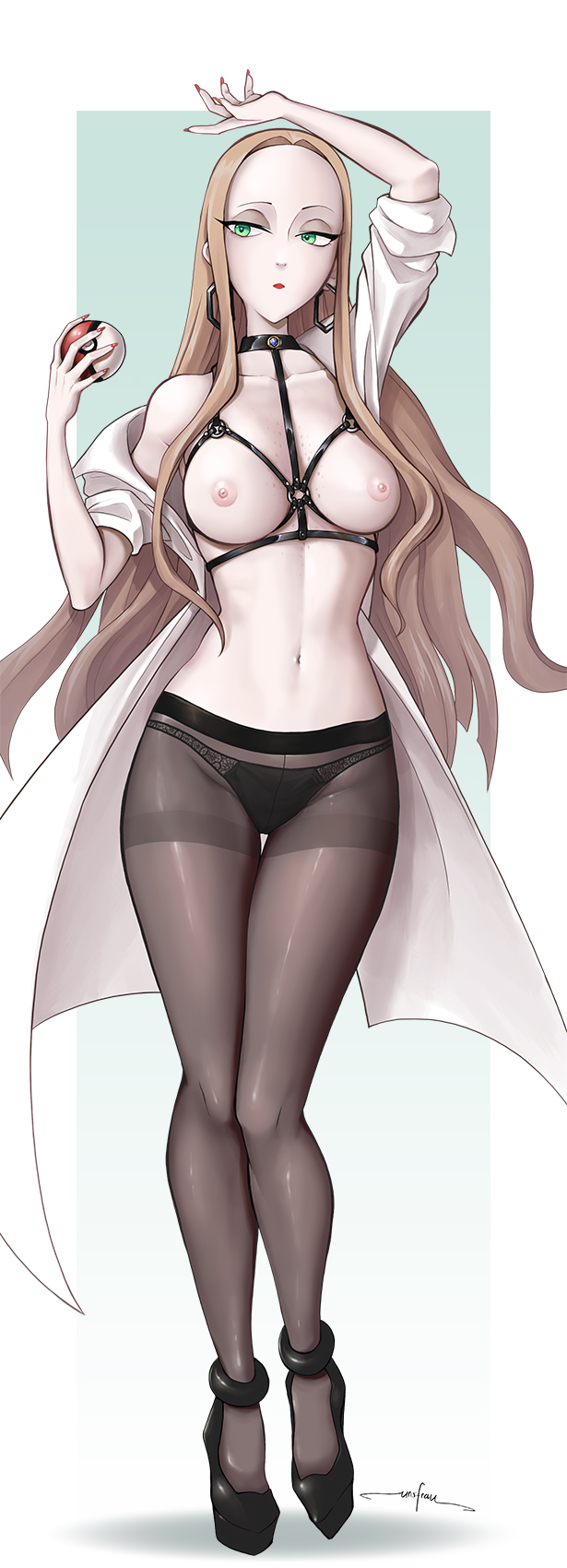 1girls, 2d, breasts, female, green eyes, light skin, nintendo, oleana (pokemon), panties, pantyhose, pokemon, pokemon ss, solo, solo female, tagme, unsfrau