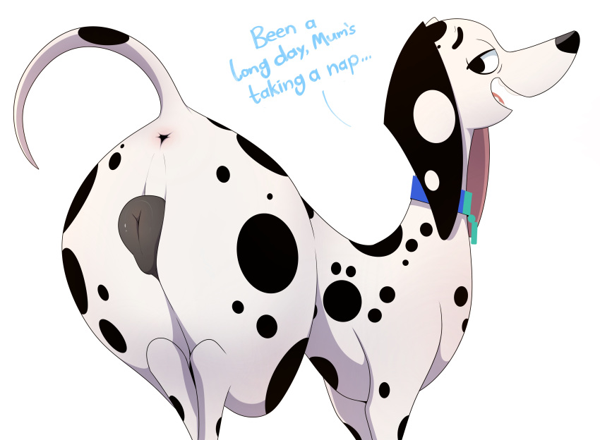 101_dalmatian_street 101_dalmatians 1dog 1female animal_anus animal_genitalia animal_pussy anus anus_focus ass ass_focus better_version_at_source big_ass big_butt black_spots blue_collar blue_text canid canine canine_anus canine_genitalia canine_pussy canis collar dalmatian delilah_(101_dalmatians) dialogue disney dog dog_collar domestic_canine domestic_dog english_dialogue english_text felris female female_focus female_only female_solo feral fur genitalia looking_at_viewer looking_back mammal multicolored_body multicolored_fur open_mouth open_smile presenting presenting_hindquarters presenting_pussy pussy pussy_focus raised_tail rear_view smile smiling spots spotted_body tail tail_raised text thick_thighs thighs thin_tail tired tired_expression tired_eyes tired_look white_background white_body white_fur white_spots wide_hips wide_thighs