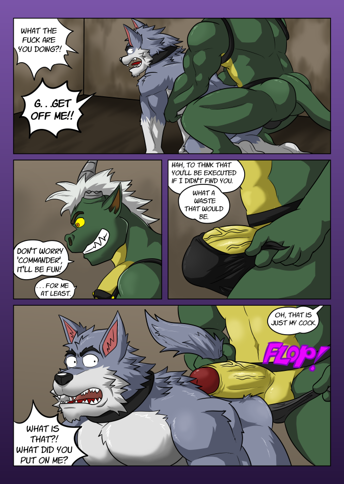 all_fours anthro bob_(vju79) bondage broken_horn canid canine canis captive_(vju79) captive_(vju79):_part_i clothing collar comic crouching domination dragon duo english_text evil_grin fur genitals gervic_(vju79) green_body green_scales grey_body grey_fur hair harness holding_tail horn humanoid_genitalia humanoid_penis imminent_rape imminent_sex immobilized male male/male male_domination mammal multicolored_body muscular muscular_male onomatopoeia page_28 penis profanity scales scalie scared smile sound_effects text two_tone_body undressing vein veiny_penis vju79 white_hair wingless_dragon wolf yellow_sclera