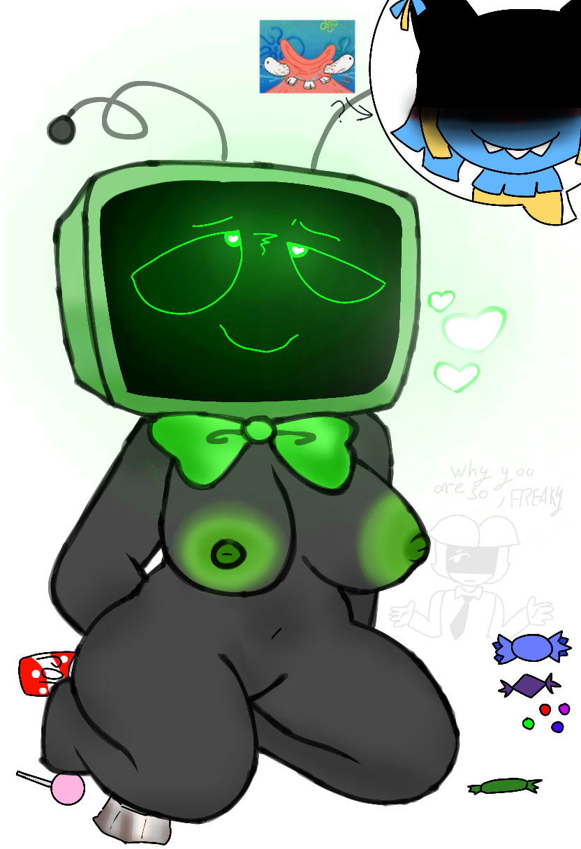 breasts, candies, candy, dandy's world, female, lollipop, not minus, pleasure face, request, soda can, vee (dandy's world), yatta (dandy's world), yuri