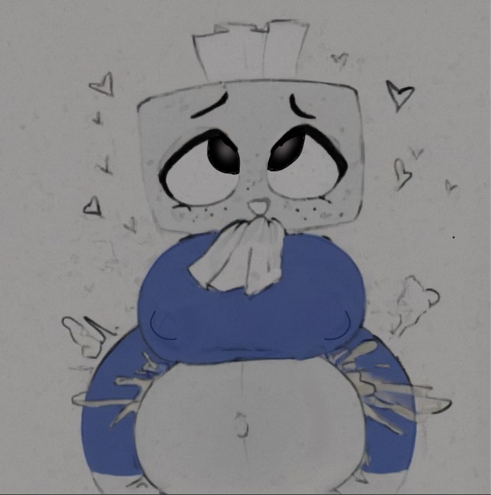 ahegao face, ai assisted, ai generated, animate inanimate, ascot, ass, bad anatomy, belly inflation, big belly, breasts, clothed, cumflated belly, cumflation, dandy's world, eyes rolling back, female, front view, heart, hearts around head, huge ass, huge breasts, nipple bulge, nipples, nipples visible through clothing, object head, open mouth, partially ai, roblox, tagme, tisha (dandy's world), tissue box