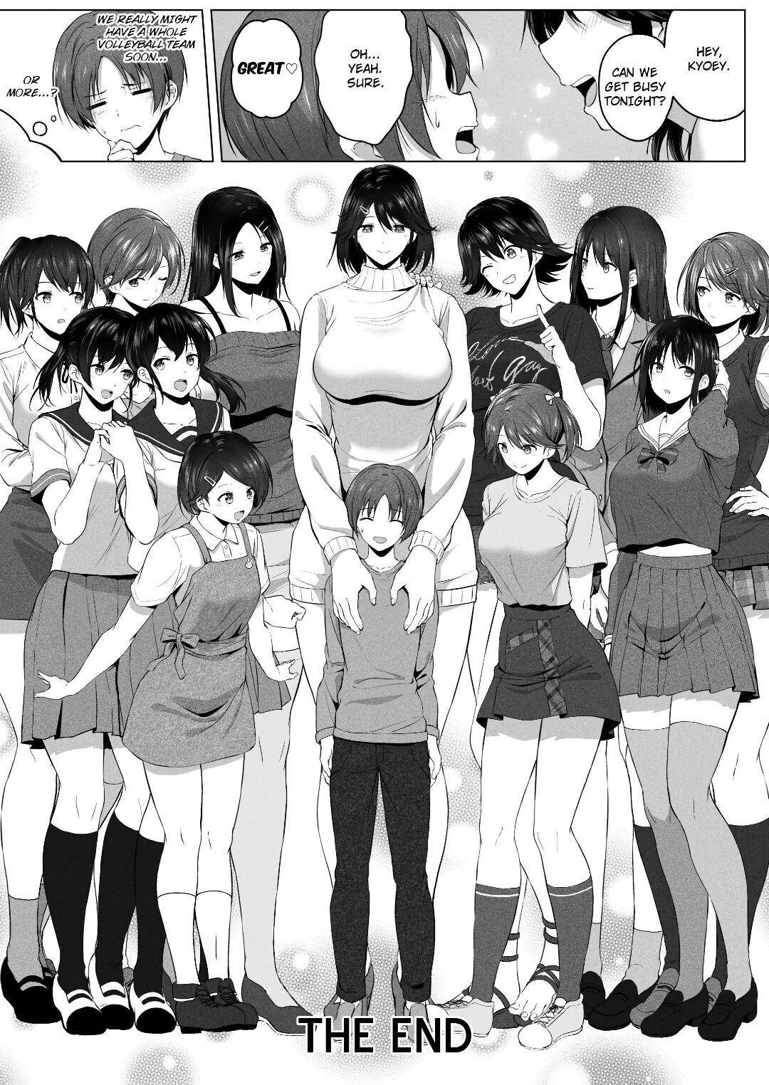 1boy, black and white, black hair, cousins, daughter, doujinshi, family, father and daughter, hachimitsu (artist), photo, size difference, tall female, taller female