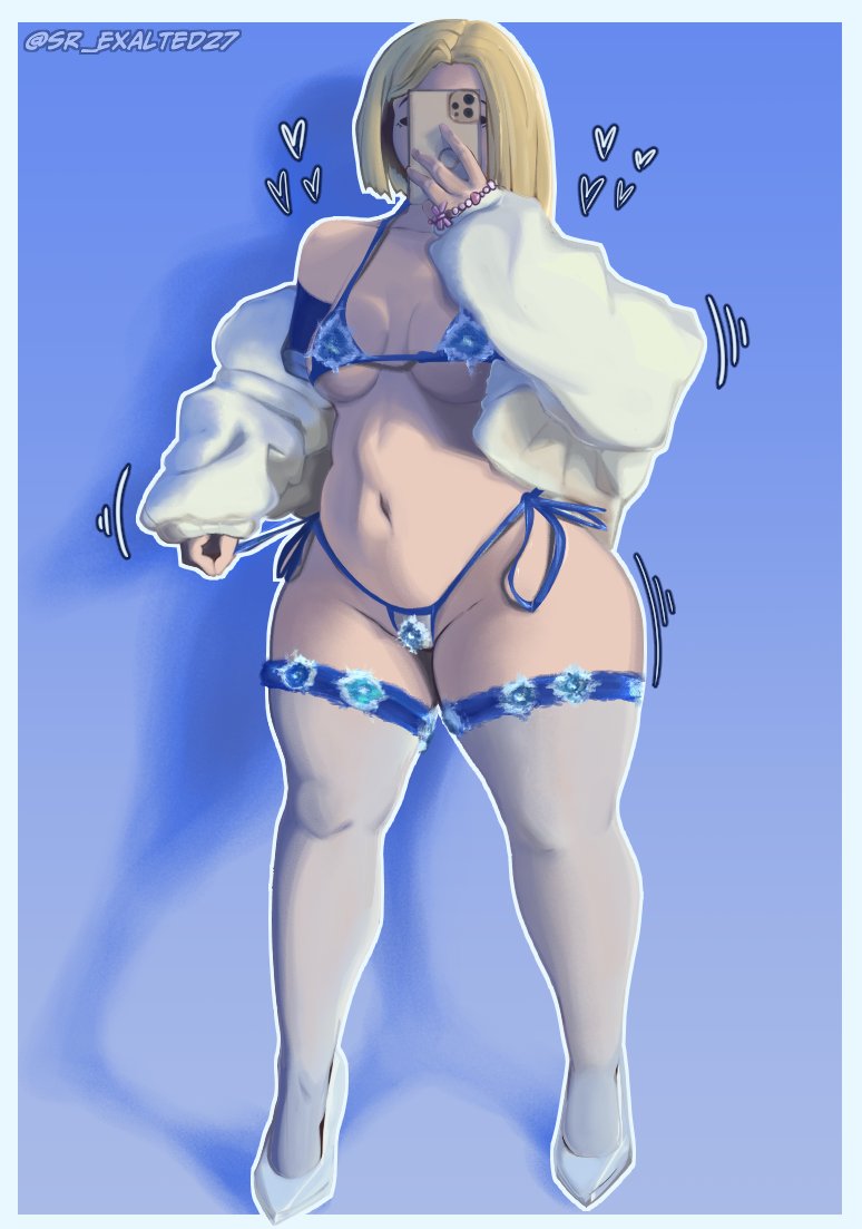 1girls, blonde female, blonde hair, bob cut, breasts, cleavage, emma frost, emma frost (marvel rivals), female, female focus, female only, hi res, large breasts, light skin, light-skinned female, marvel, marvel comics, marvel rivals, phone, selfie, solo, sr exalted27, thick thighs, thighhighs, thighs, wide hips