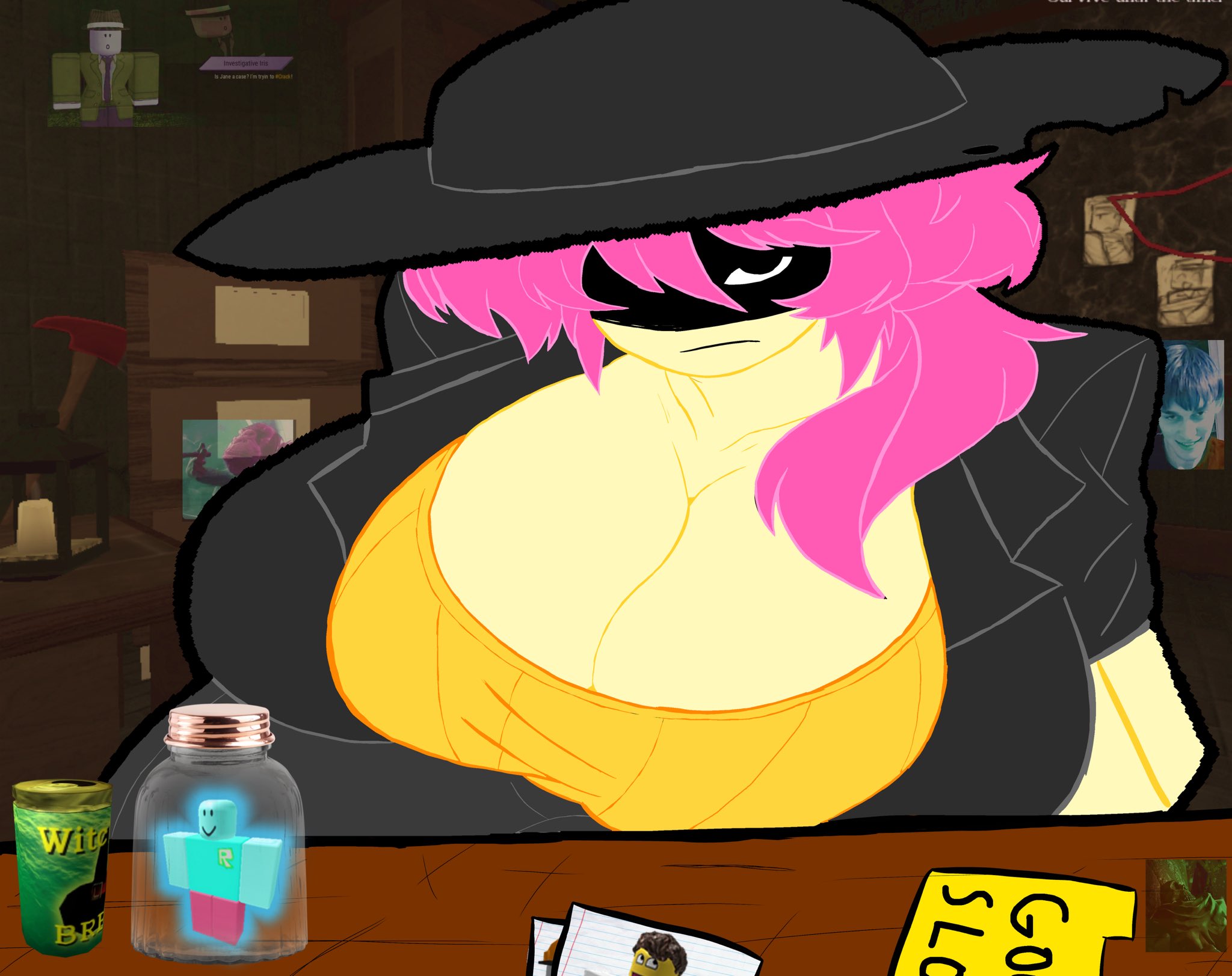 1girls, big breasts, breasts, cleavage, clothed, clothed female, female, female only, forsaken (roblox), jane doe (forsaken), jane doe (roblox), looking at viewer, roblox, roblox background, roblox game, robloxian, skullvert, solo, solo female, tagme