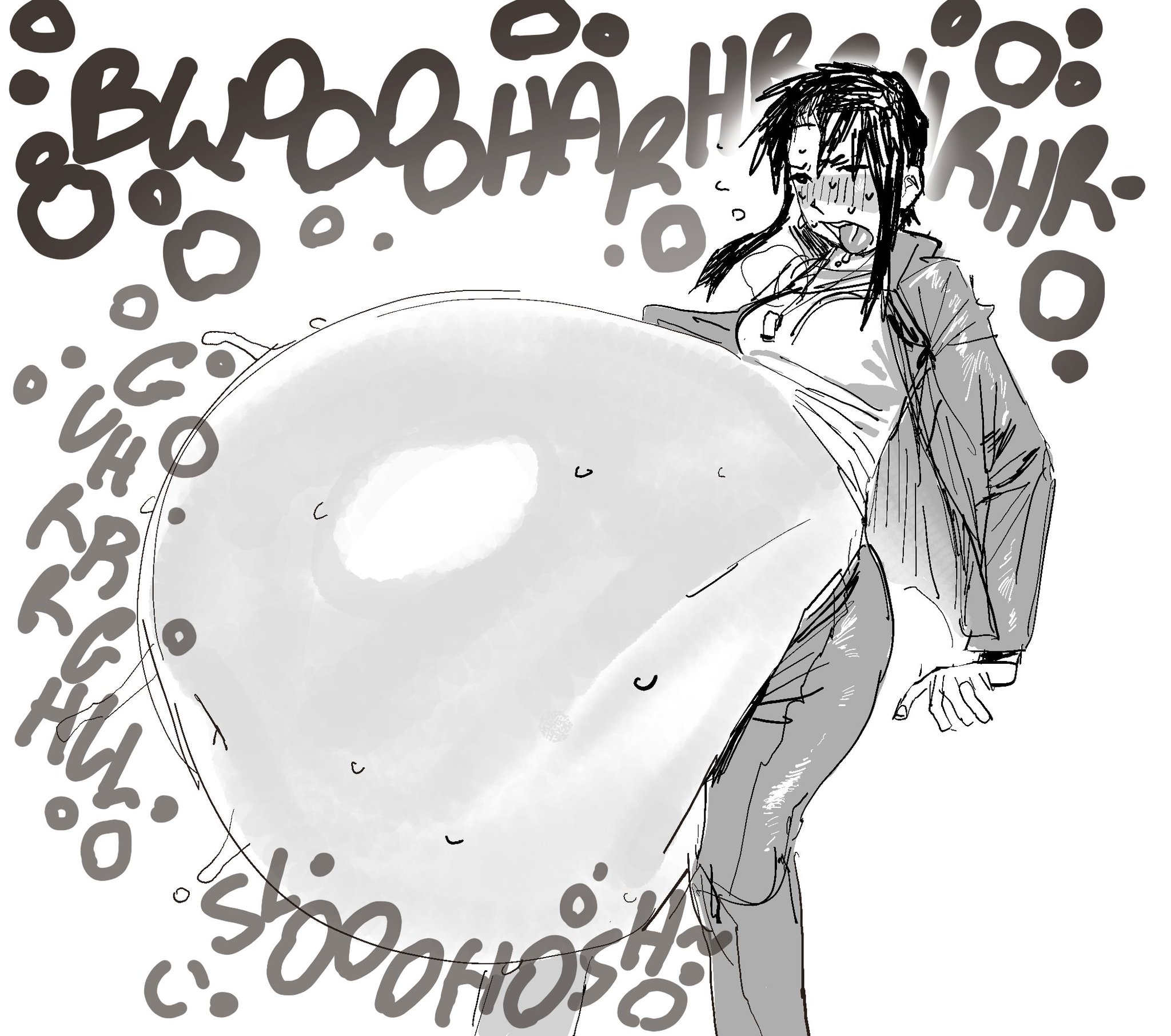 azumanga daiou, belly bigger than head, bulging belly, burping, female, female pred, huge belly, hyper belly, nyamo minamo kurosawa, same size, same size vore, stomach noises, stuffed belly, thefortniteceo (artist), vore, vore belly, vore bulge