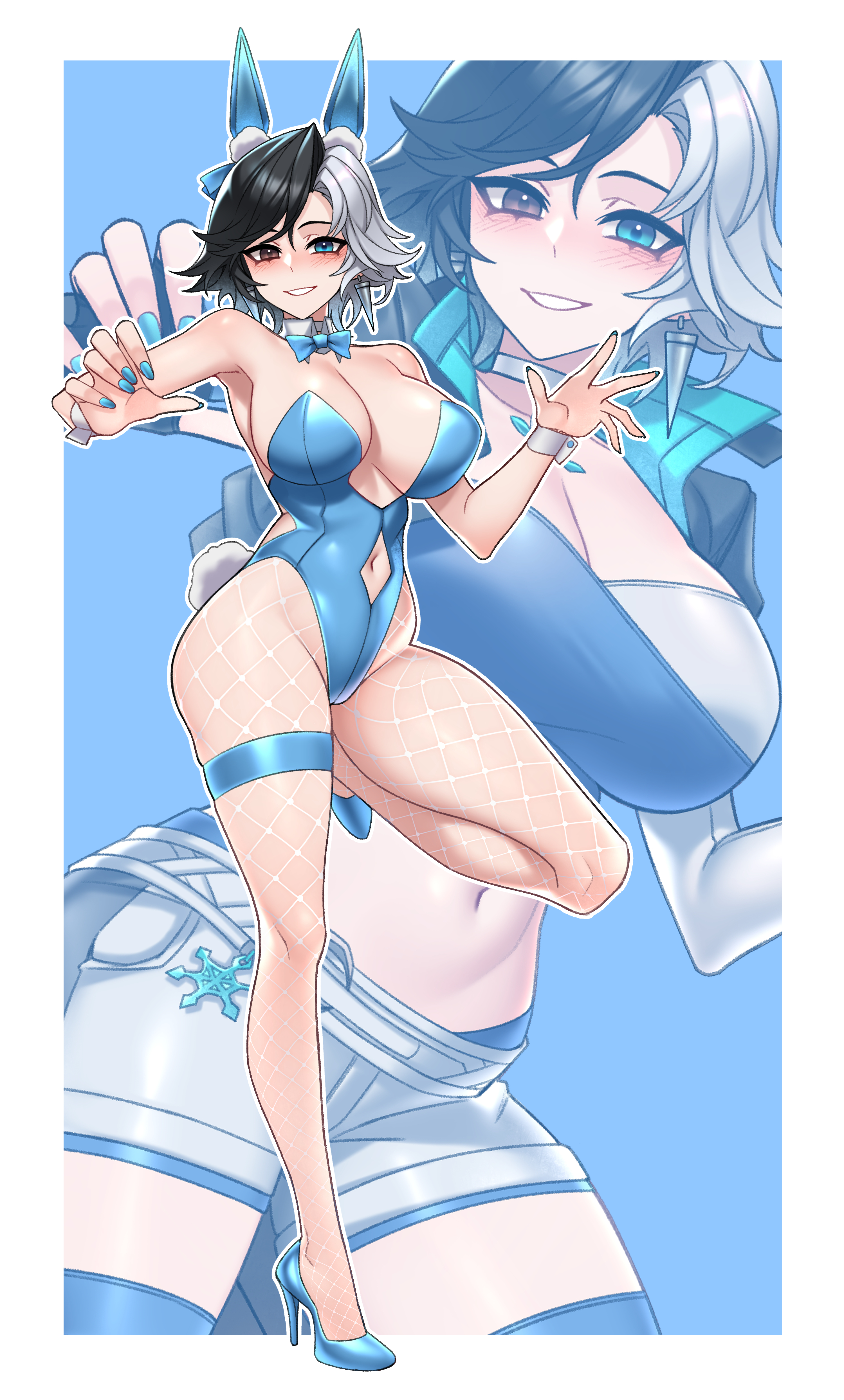 1girls, alternate version available, ass, big ass, big breasts, breasts, bunny ears, bunnysuit, dogs (dlrkdejr26), female, female only, luna snow, luna snow (marvel rivals), marvel, marvel comics, marvel rivals, solo, thick thighs