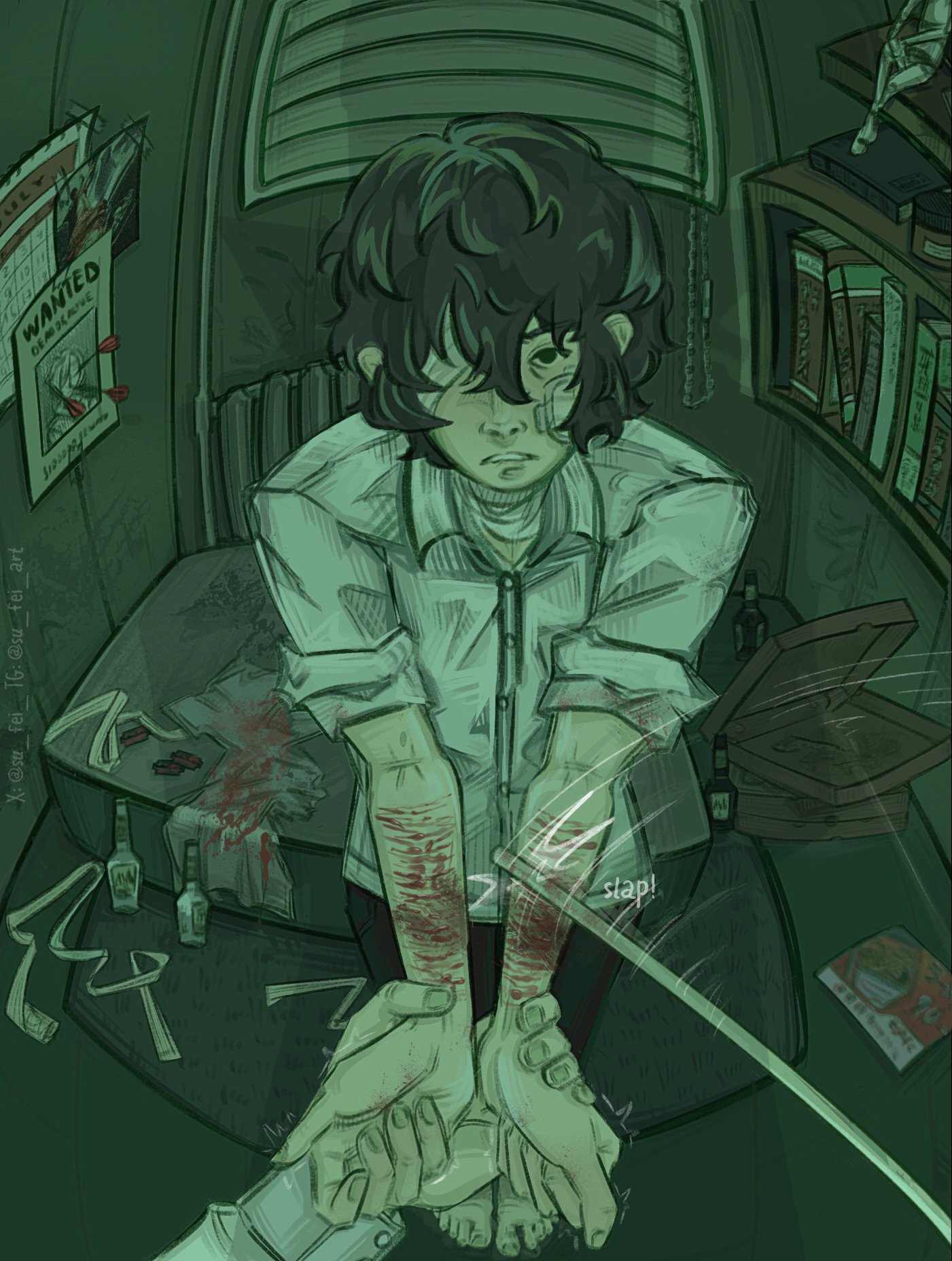 2boys, bandage, bandages, blood, bungo stray dogs, cane, dazai osamu, mori ougai (bungo stray dogs), punishment, sadistic, selfharm, sufei, wounds, young