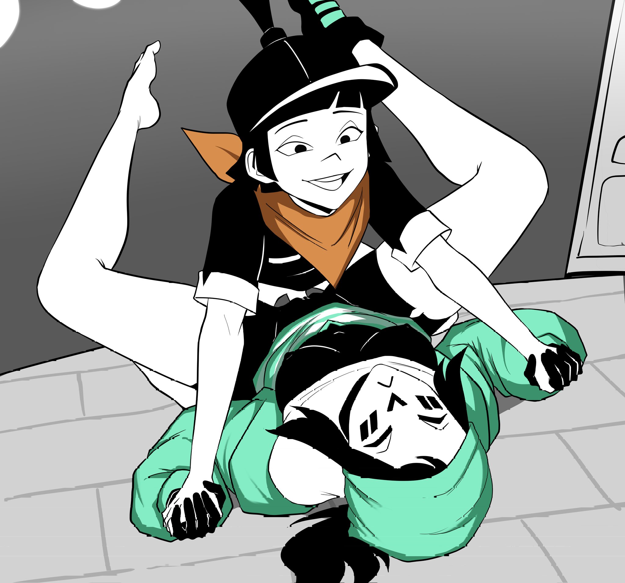 1boy, 1boy1girl, 1girl1boy, 1girls, 2d, black body, black cap, black clothing, black hair, black hat, black nipples, black skin, breasts, breasts out, dashie (derpixon), dimdim (derpixon), female, female penetrated, male, male penetrating, male penetrating female, male/female, mask, masked, masked female, mating press, mime and dash, navel, nipples, older female, older female and younger male, orange scarf, orgasm face, penile penetration, penis, penis in pussy, pussy, rule 63, sex, small penis, tacocatiii, teal clothing, thigh highs, thigh socks, thighhighs, thighs, white skin, white socks, younger male, younger penetrating older