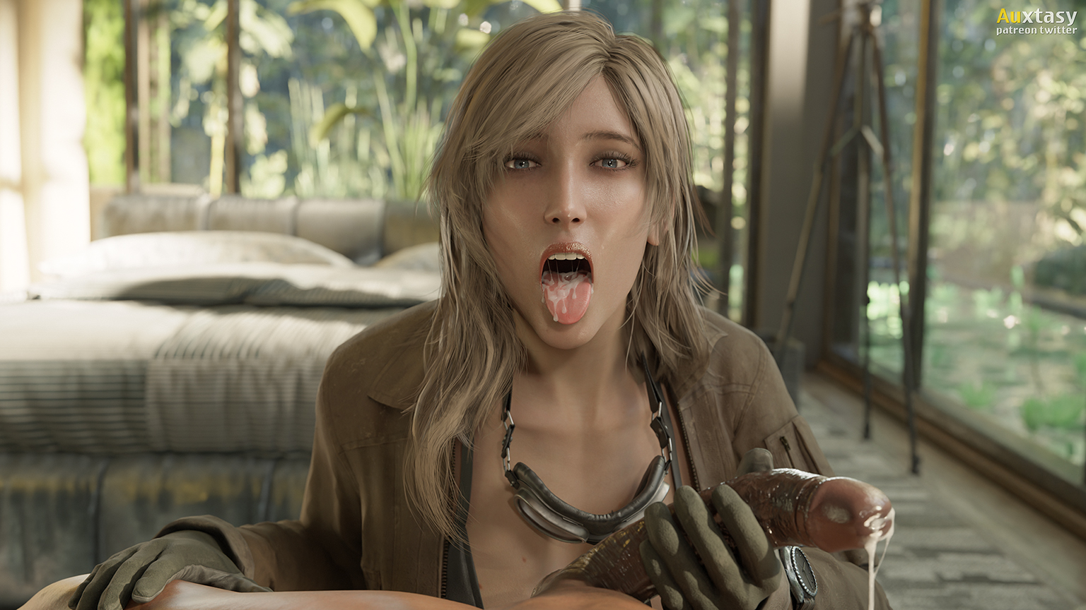1boy, 1girls, 3d, auxtasy, big penis, blender cycles, blonde hair, couple, cum, cum in mouth, cum inside, cum on penis, cum on tongue, eva (metal gear solid), female, flaccid penis, gloved handjob, gloves, hand on penis, handjob, handjob with gloves, holding penis, looking at viewer, male, male pov, metal gear solid, metal gear solid 3, metal gear solid delta, open mouth, oral, penis, pov, semen, semen in mouth, straight, tongue, tongue out, touching penis