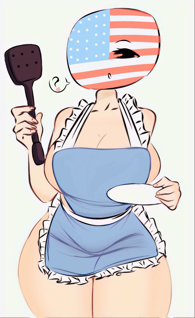 1girls alternate_version_available american_flag apron big_breasts countryhumans countryhumans_girl english_text female flawsy heart hips holding_spatula united_states_of_america united_states_of_america_(countryhumans)