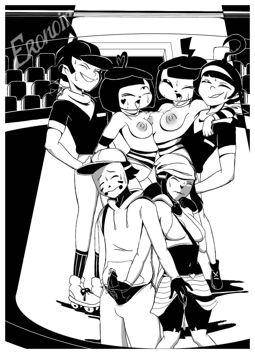 2d, 3boys, 3girls, 3girls3boys, areolae, bisexual, bisexual female, black and white, black body, black cap, black clothing, black hair, black hat, black penis, black skin, bonbon (derpixon), breasts, breasts out, chuchu (derpixon), convenient censoring, convenient censorship, dash (derpixon), dashie (derpixon), dimdim (derpixon), eronoir, female, female penetrated, genderbend, genderbent, genderswap, male, male penetrating, male penetrating female, male/female, mask, masked, masked female, masturbating, masturbating cuck, masturbation, mime, mime and dash, mime girl, navel, nipples, older female, older female and younger male, orgasm face, penile penetration, penis, penis in pussy, precum, precum drip, precum on penis, precum string, pussy, pussy juice, pussy juice drip, pussy juice string, pussy juice trail, roller skates, rule 63, saliva, saliva on tongue, saliva string, saliva trail, selfcest, sex, small penis, spit trail, sweat, sweatdrop, sweating, sweaty, thigh highs, thigh socks, thighhighs, thighs, tomtom (derpixon), white skin, white socks, younger male, younger penetrating older, yuri