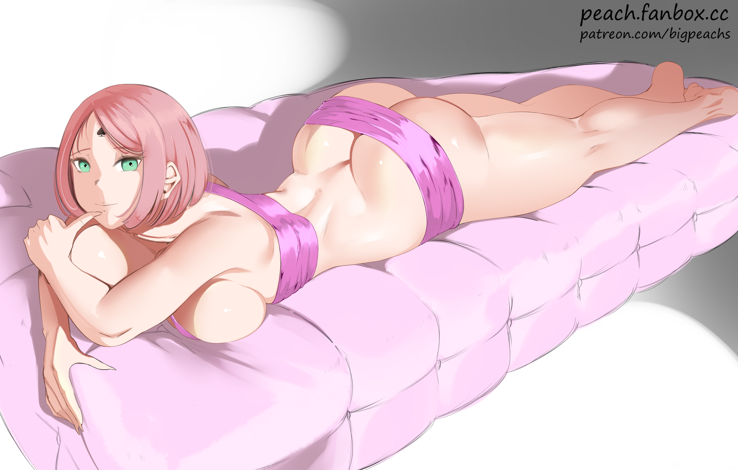 1girls, ass, bare shoulders, barefoot, bed, big ass, big breasts, bigpeachs, boruto: naruto next generations, breast press, breasts, bubble ass, bubble butt, busty, cleavage, clothing, facial mark, feet, feet together, female, female focus, female only, forehead mark, futon, green eyes, huge ass, large ass, large breasts, legs together, light skin, light-skinned female, long hair, looking at viewer, lying, mattress, mature, mature female, medium hair, milf, naruto, naruto (series), on stomach, pale skin, pale-skinned female, pink hair, pose, posing, puririn (puririiin), queen of spades, revealing clothes, sakura haruno, shoulder length hair, skimpy, skimpy clothes, smile, soles, solo, solo female, solo focus, spade, symbol, tattoo, thick thighs, thighs, voluptuous