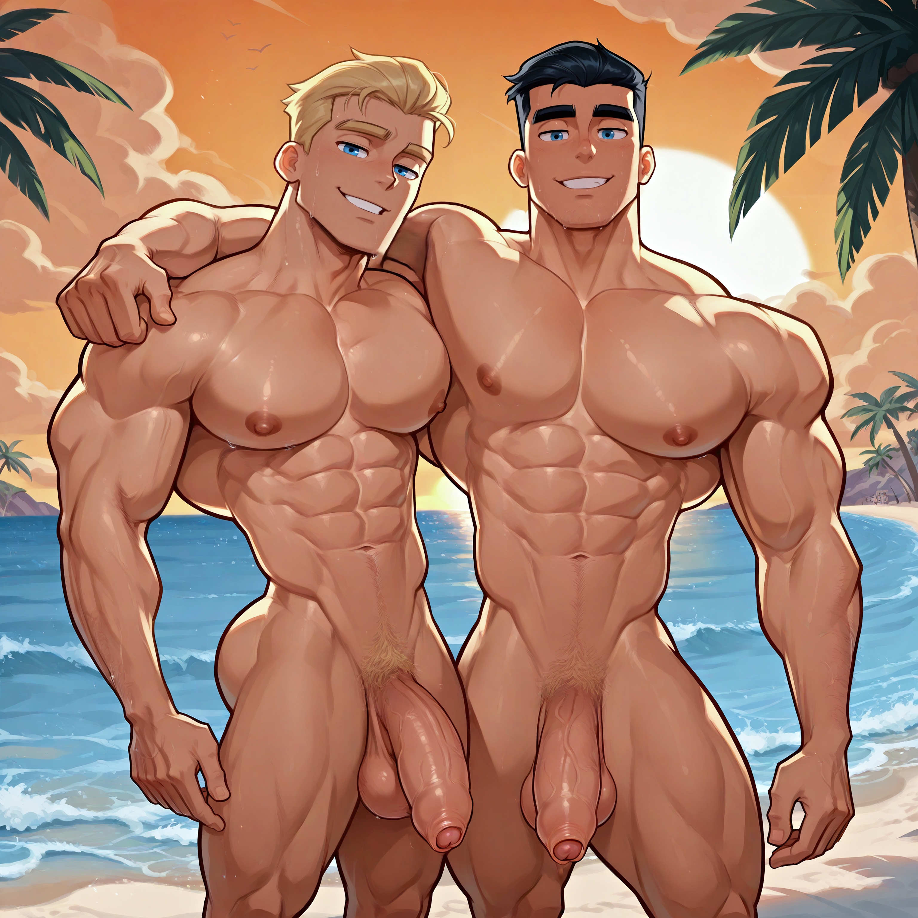 ai generated, athletic, athletic male, bara, beach, big ass, big butt, big pecs, blonde hair, blonde male, blonde-haired male, blue eyes, bubble ass, bubble butt, completely naked, completely nude, completely nude male, danny fenton, danny phantom, dash baxter, erect nipples, foreskin, gay, high school student, locker room, male, male only, male/male, muscular, muscular arms, muscular ass, muscular back, muscular legs, muscular male, muscular thighs, naked, naked male, nude, nude male, penis, seaside, sunset, thick ass, thick butt, thick thighs, uncircumcised, unretracted foreskin, veiny muscles, wet, wet ass, wet body, wet butt, wet skin, yaoi, zodoai
