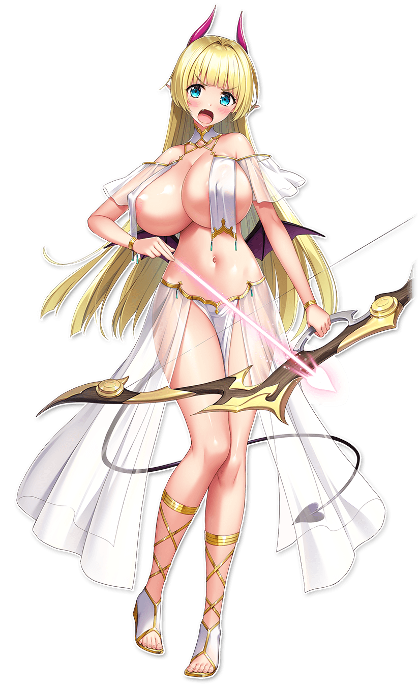 big_breasts blonde_hair blush bow breasts demon_girl demon_horns demon_tail demon_wings derauea elze_eve_dianta game_cg horns large_breasts long_hair looking_at_viewer motto!_haramase!_honoo_no_oppai_isekai_chou_ero_succubus_gakuen! navel official_art oppai shiny_skin succubus succubus_horns succubus_tail succubus_wings