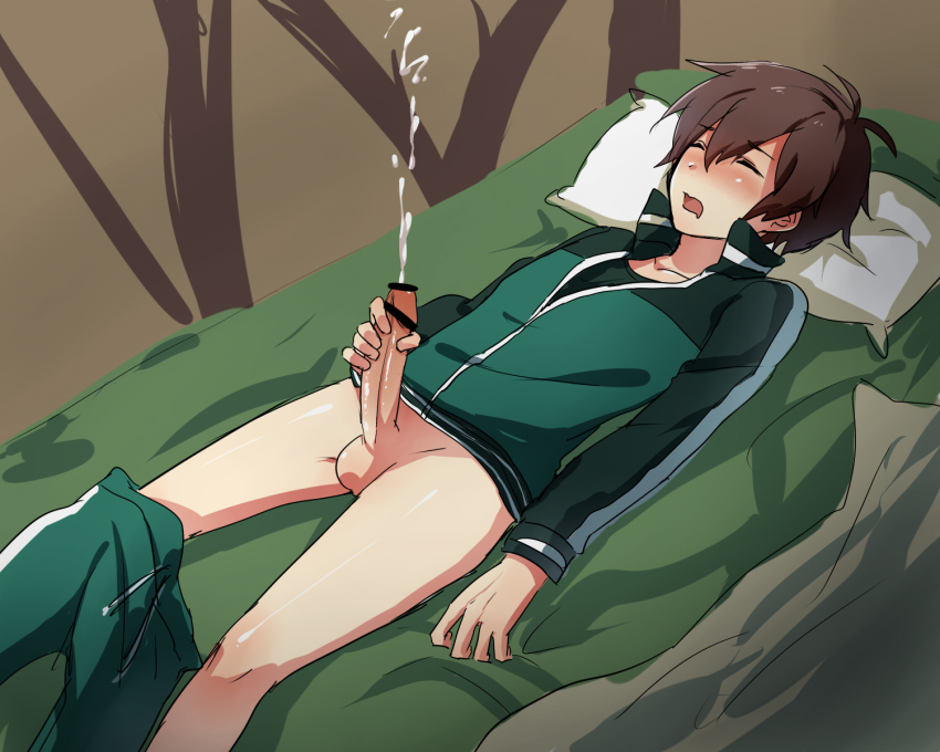 1boy, jerkingoff, kono subarashii sekai ni shukufuku wo!, male, male only, masturbation, pants down, penis, satou kazuma, solo male