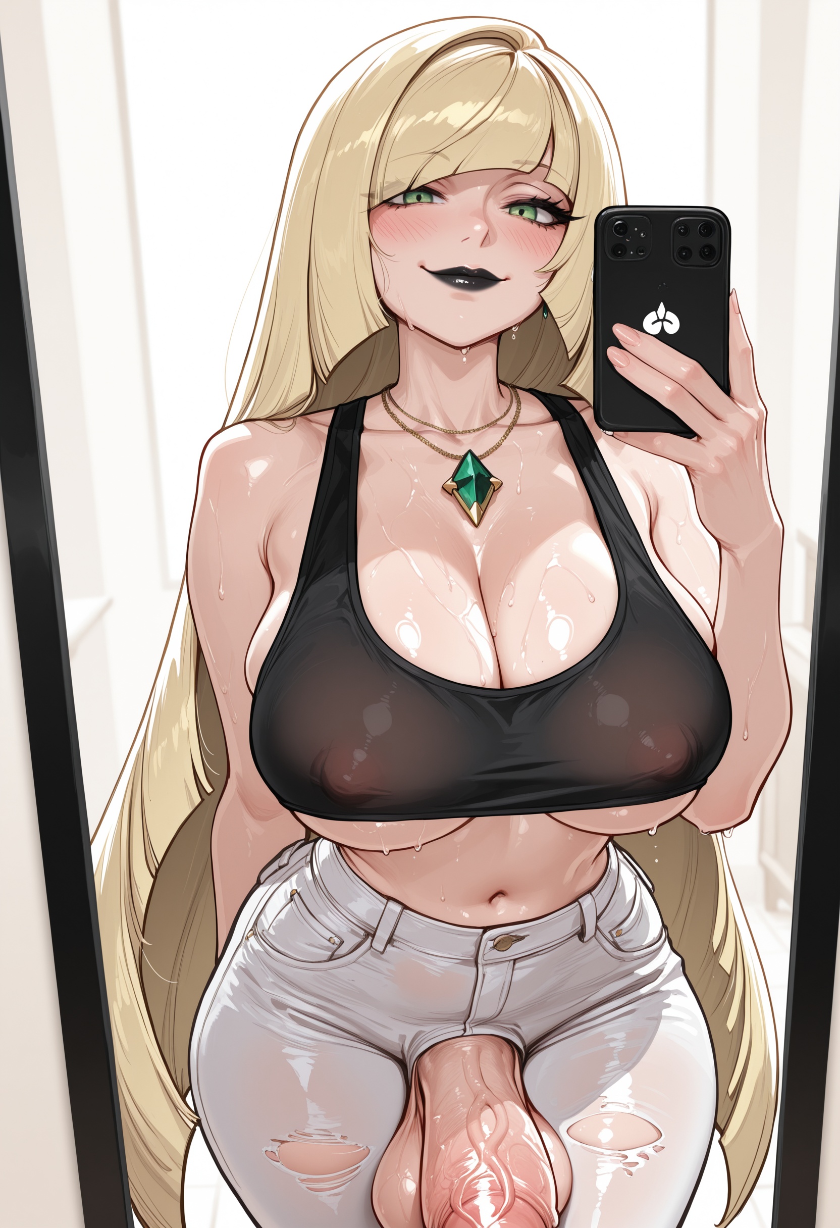 1futa, abs, ai generated, ass, big ass, big breasts, big butt, big hips, big penis, big thighs, blonde futa, blonde hair, breasts, cleavage, clothed, clothing, comic, comic page, curvy, curvy body, curvy figure, curvy futa, curvy hips, dick, dickgirl, dress, eyebrows, eyelashes, futa only, futanari, gem, green eyes, grin, grinning, grinning at viewer, hair, hands-free, huge ass, huge breasts, huge cock, human, humanoid, indoors, intersex, legs, lips, long hair, looking at viewer, lusamine (pokemon), makeup, medium breasts, milf, narrow waist, narrowed eyes, nose, penis, pokemon, pokemon sm, seducing, seductive, seductive eyes, seductive gaze, seductive look, seductive mouth, seductive pose, seductive smile, sex, sexy, sexy armpits, sexy body, sexy futa, sexy pose, shoulders, smile, smile at viewer, smiley face, smooth balls, smooth penis, smooth skin, solo, solo dickgirl, solo focus, solo futa, solvane, speech, speech bubble, speech bubbles, testicles, text, text bubble, thick, thick ass, thick legs, thick thighs, thighhighs, thighs, waist