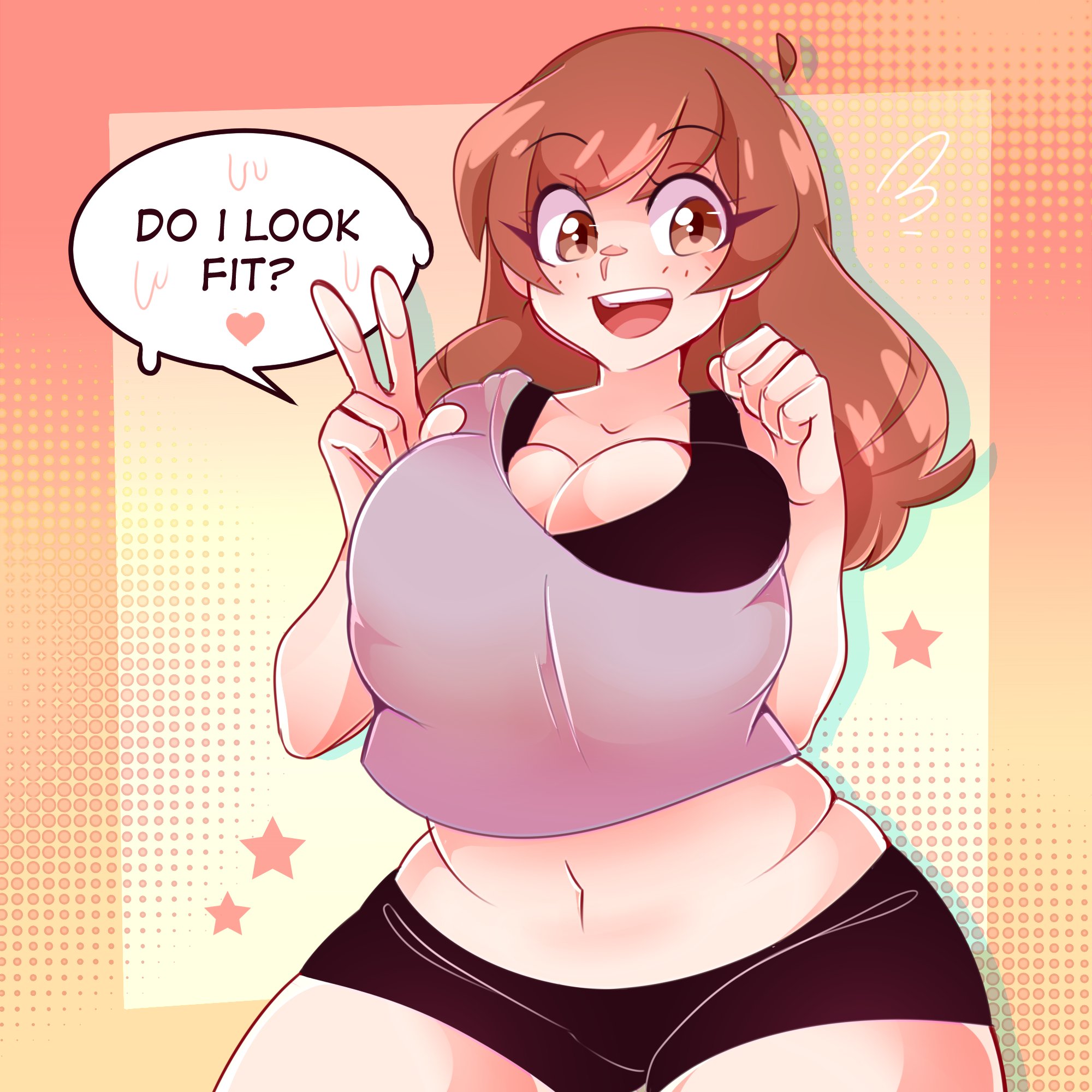1girls, aeria (riley moore), breasts, brown hair, female, human, large breasts, plump, secretnarcissist, short shorts, sports bra, thighs