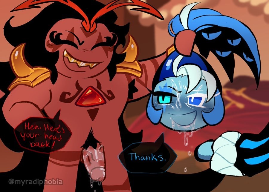 2d, 2d (artwork), 2d artwork, armpit, armpits, arms up, blue skin, blush, blush lines, blushing, burning spice cookie, cock, color, colored, cookie run, cookie run kingdom, crk, cum, cum in mouth, cum on face, decapitation, detached head, hair, hairy, hairy armpits, hand, hard, head, job, male, male/male, moan, moaning, moaning in pleasure, moaning on cock, moans, muscular, myradiphobia, only, pubes, pubic, pubic hair, red skin, shadow milk cookie, sharp teeth, still alive, up, yellow teeth