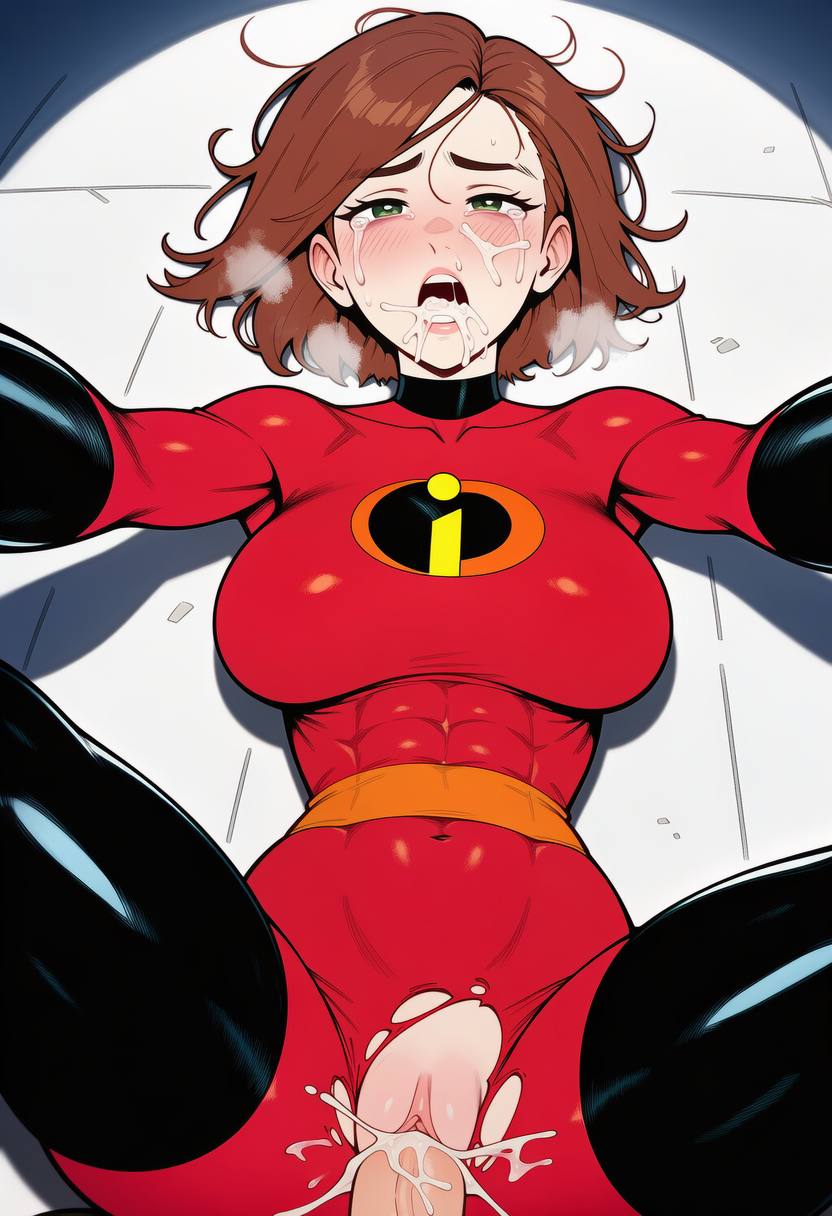 ai generated, crying, cum, curvy, disoriented, elastigirl, female, fit female, helen parr, hero, heroine, missionary, missionary position, pinned down, pov, prussia123, rape, ripped clothing, sex, sexy female, skin tight, the incredibles, tight clothes