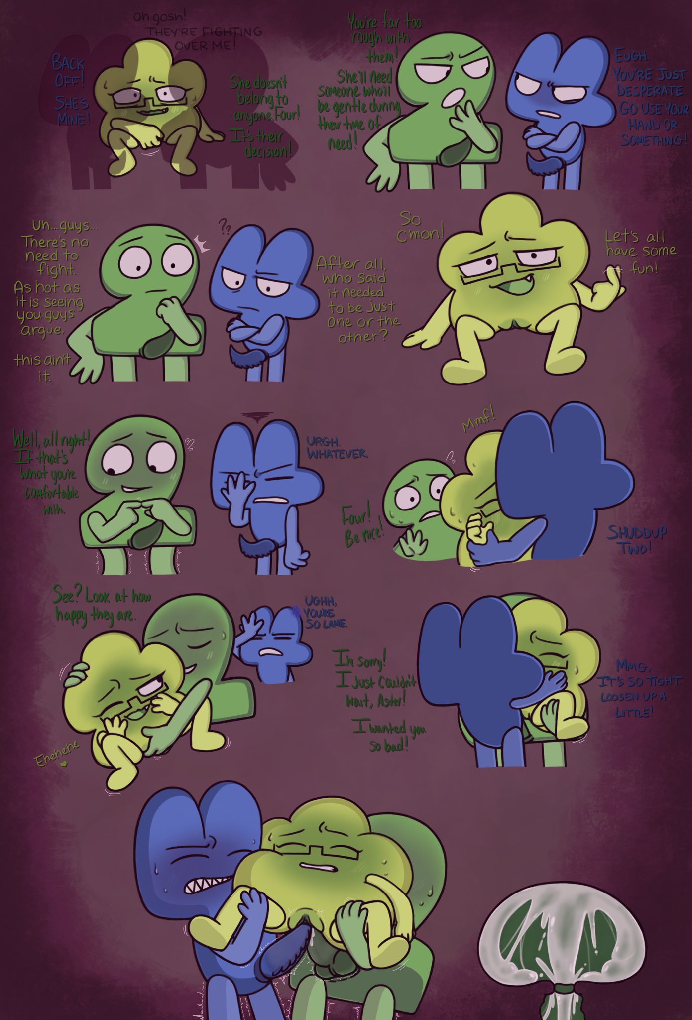algebralien, battle for dream island, cum, cum in womb, dialogue, double penetration, four (bfb), internal view, object shows, oc, tentacle penis, threesome, two (tpot), vadahlivokroz, vaginal penetration