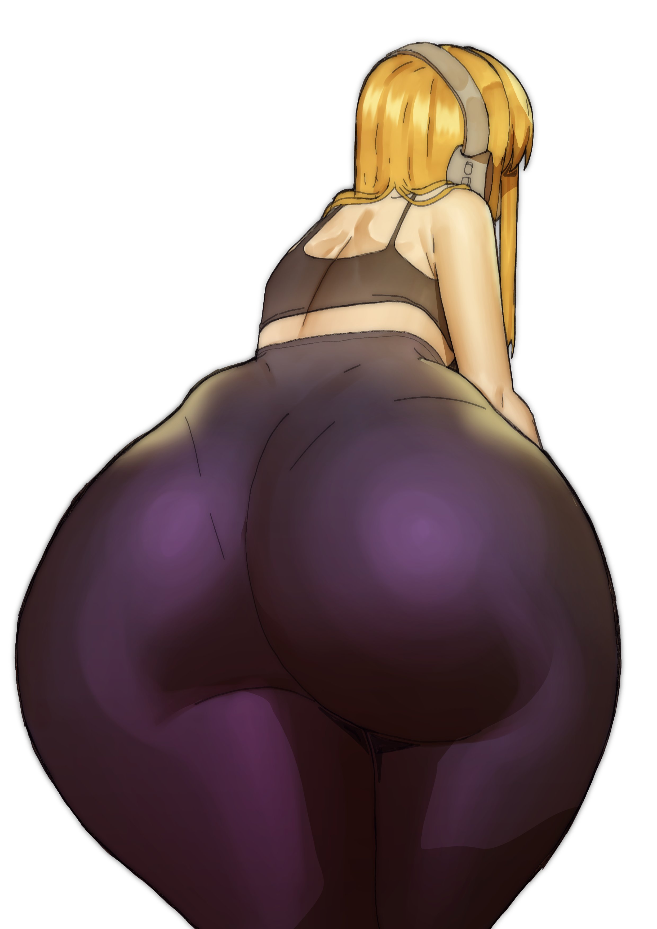 1girls, ass, ass focus, bent over, big ass, doublehero, female, female only, from behind, glasses, huge ass, long hair, orange hair, pantyhose, persona, persona 5, solo, thick thighs, thighs, white background, wide hips
