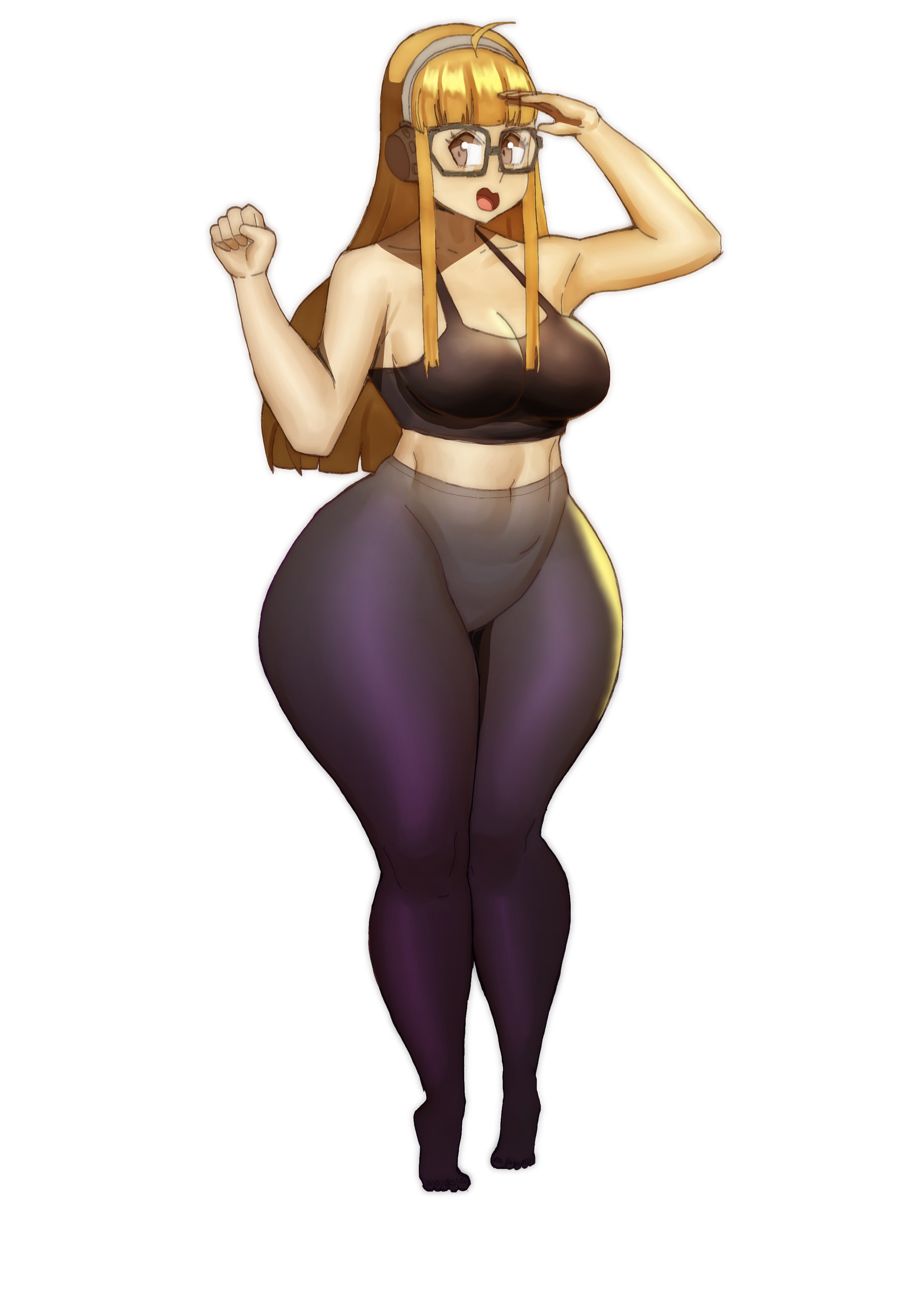 1girls, big ass, breasts, curvy, doublehero, female, female only, full body, glasses, large breasts, long hair, navel, orange hair, pantyhose, persona, persona 5, solo, sports bra, tagme, thick thighs, thighs, wide hips