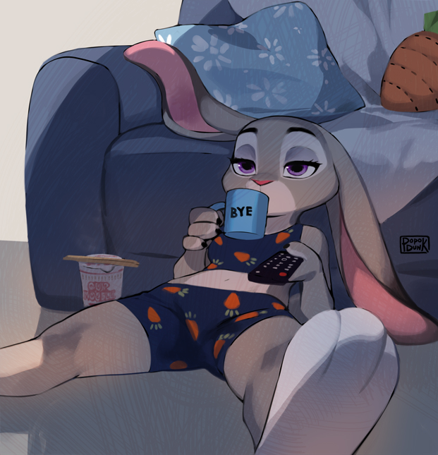 2022 3_toes 4_fingers anthro barefoot boy_shorts bra carrot chopsticks clothed clothing coffee_mug container controller countershade_feet countershading cup cup_noodles disney english_text eyelashes feet female fingers food foot_focus furniture half-closed_eyes holding_controller holding_cup holding_object holding_remote_control judy_hopps lagomorph leporid mammal midriff mug narrowed_eyes noodles pillow plant plantigrade plushie popodunk print_clothing print_underwear purple_eyes rabbit ramen relatable relaxing remote_control signature slouching sofa soles solo text toes tv_remote underwear vegetable wallpaper zootopia zootropolis