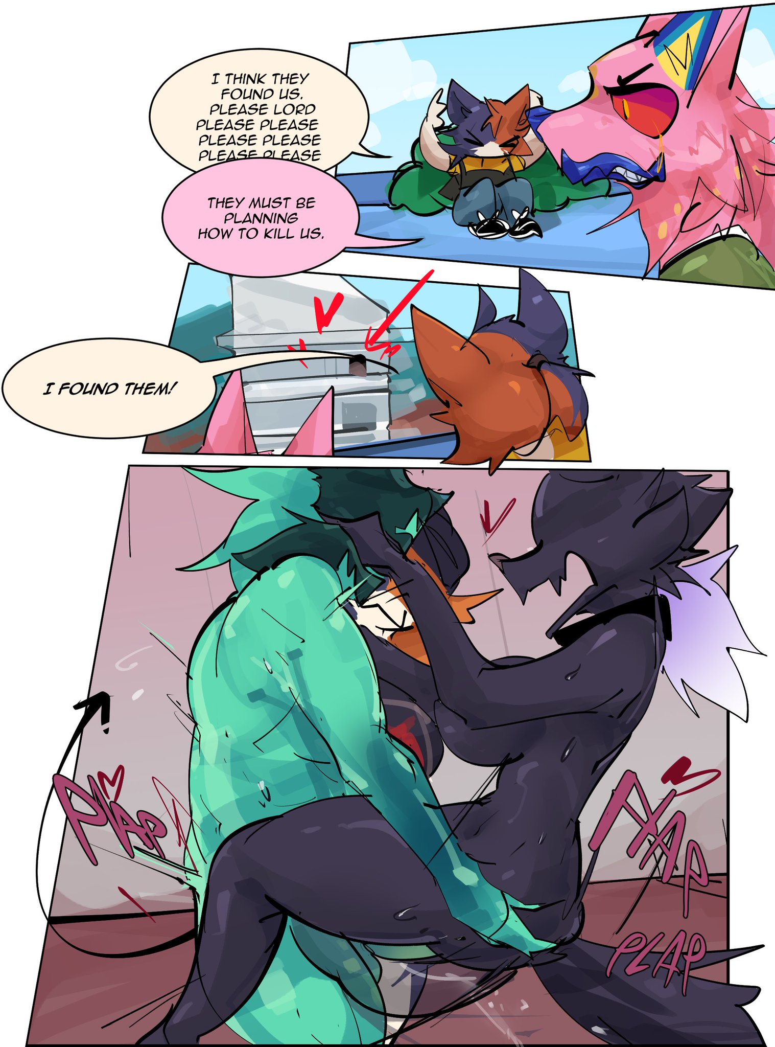 2d, cerberus (fortnite), comic, comic page, fortnite, meow skulls (fortnite), penis, pussy, sirkerner, tagme, text
