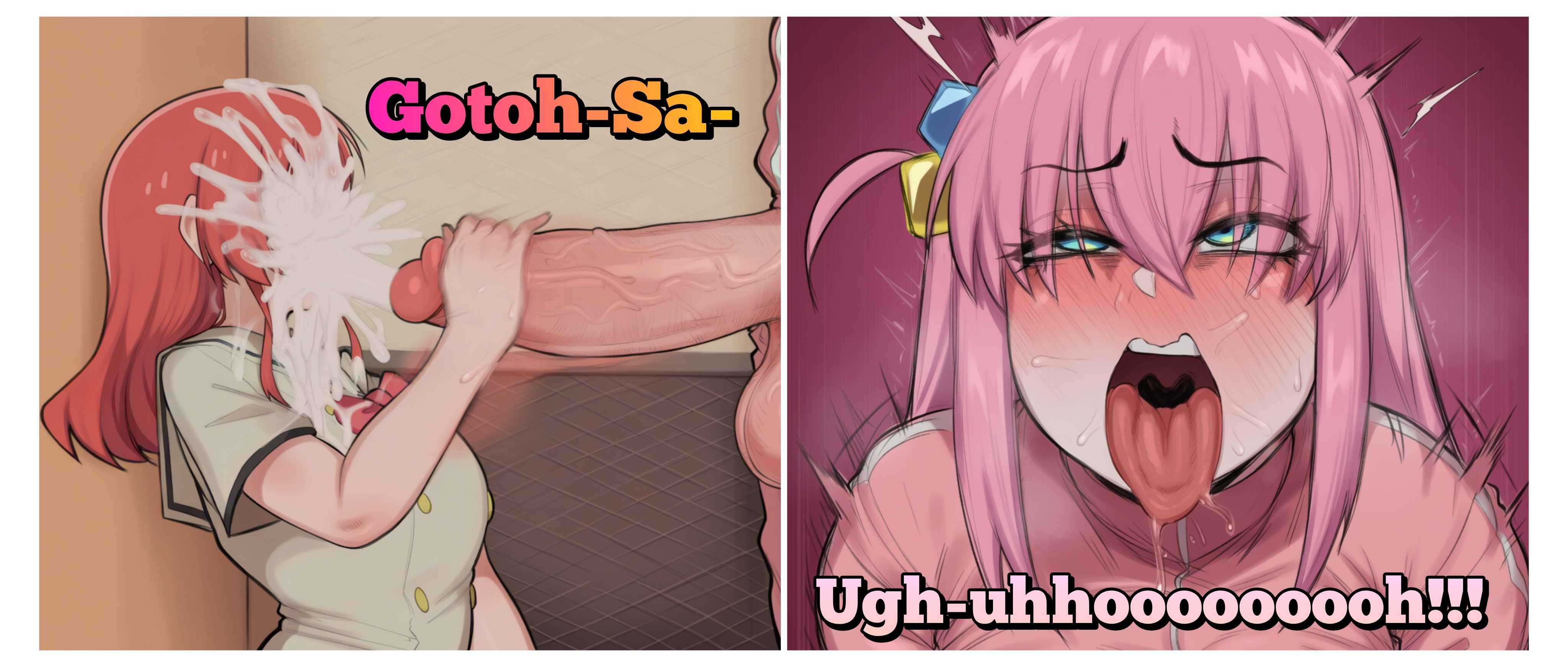 2girls, ahe gao, ai generated, bangs, blush, bocchi the cock, bocchi the rock!, breasts, cum, cum explosion, cum in mouth, cum on face, drooling, english text, eyebrows visible through hair, futa on female, futanari, futanari cum, gotou hitori, green eyes, hair between eyes, hair ornament, heart, heart-shaped pupils,, huge cock, hydra ai, intense orgasm, kita ikuyo, long hair, open mouth, orgasm, penis, pink hair, relieved, rolling eyes, saliva, school uniform, tongue, tongue out, x-ray