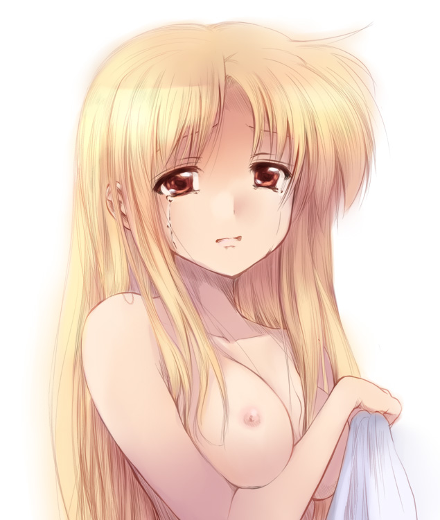 breasts fate_testarossa kohinore kouno_hikaru long_hair lyrical_nanoha mahou_shoujo_lyrical_nanoha mahou_shoujo_lyrical_nanoha_strikers nipples nude red_eyes tear