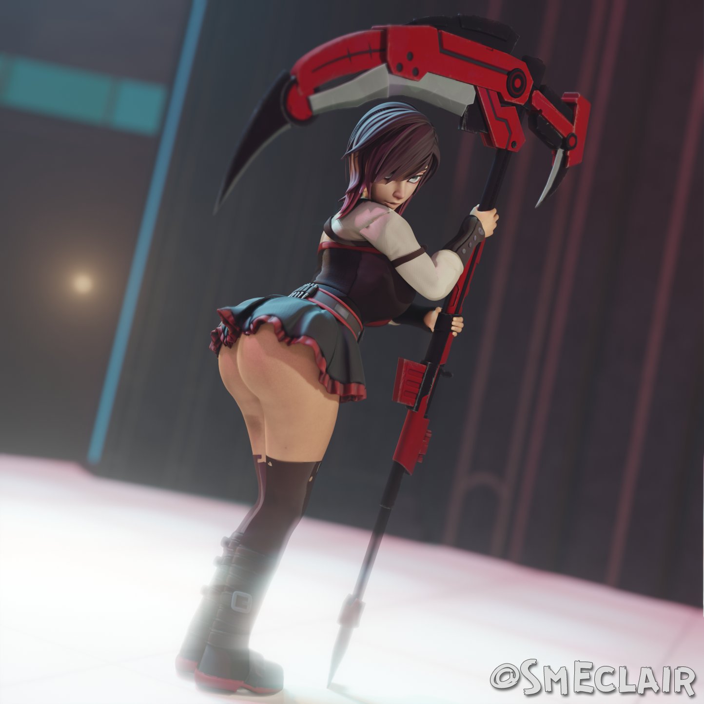 1girls, 3d, ass, big ass, big breasts, big butt, breasts, eclairsm, female, female only, huge ass, large ass, looking at viewer, posing, red hair, ruby rose, rwby, silver eyes, skirt, skirt lift, tagme, thick, thick ass, thick thighs, voluptuous