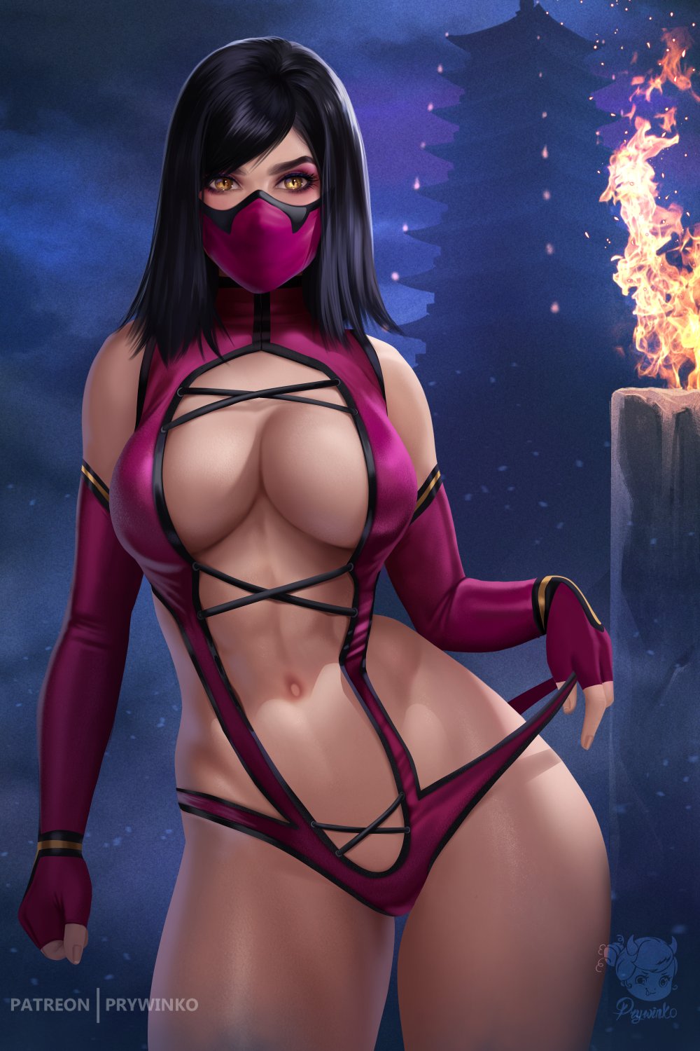 1girls 2d big_breasts breasts cleavage female female_only large_breasts looking_at_viewer mask mileena mileena_(mk9) mortal_kombat mortal_kombat_(2011) prywinko solo