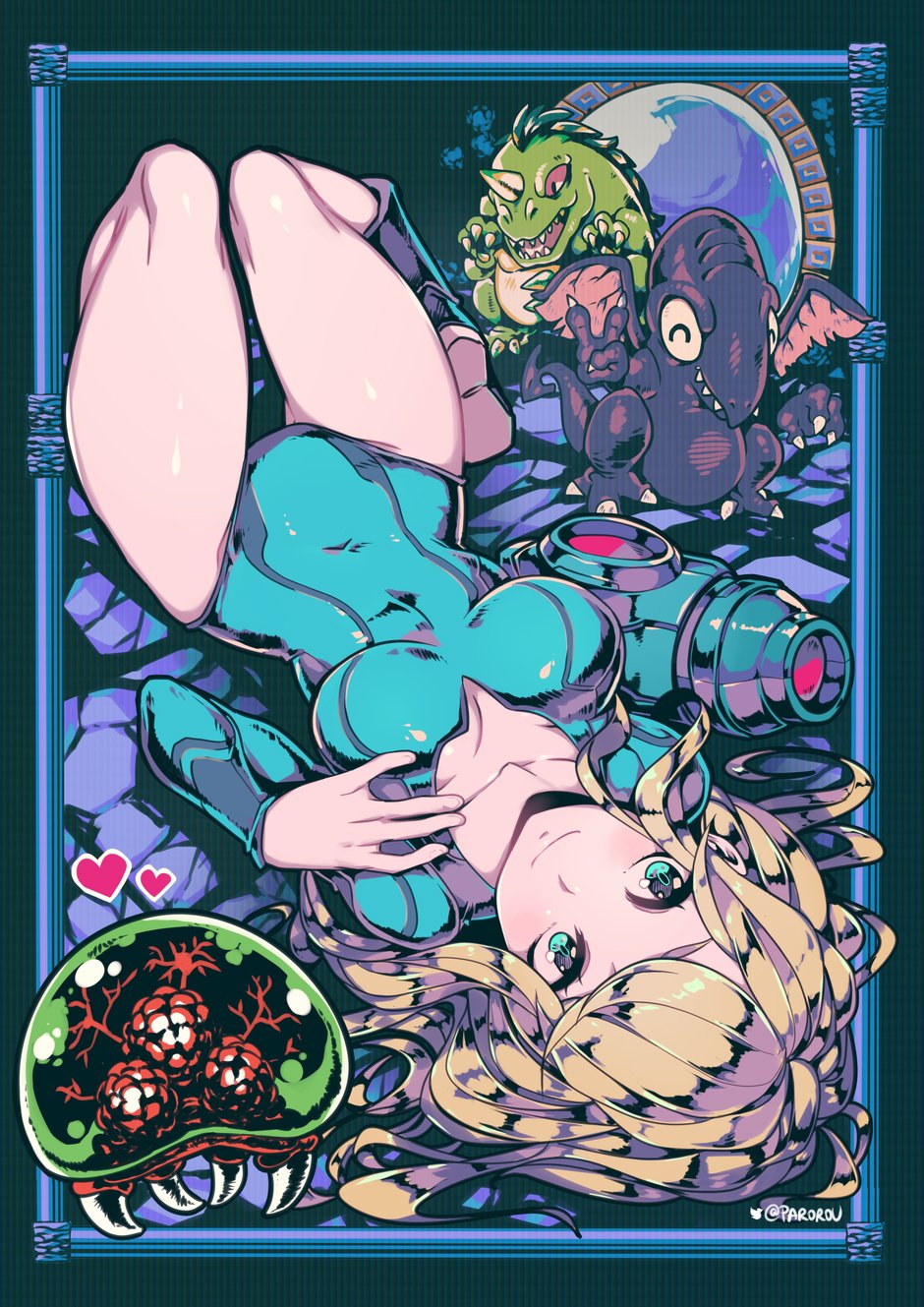 1girls bare_thighs blonde_hair blue_eyes bodysuit breasts lying_down metroid nintendo parororo samus_aran source_request tagme thighs tight_clothing zero_suit zero_suit_samus