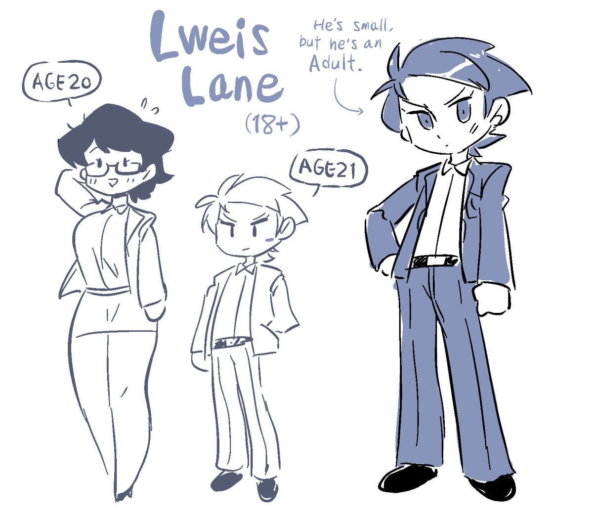 1boy, 1girls, character sheet, clara kent, clark kent, crap-man, dc, dc comics, earth 11, english text, female, genderswap, highres, kal-el, lewis lane, lois lane, male, mob face, monochrome, rule 63, size difference, smaller male, suit, superman, superman (clark kent), superman (series), taller female, white background