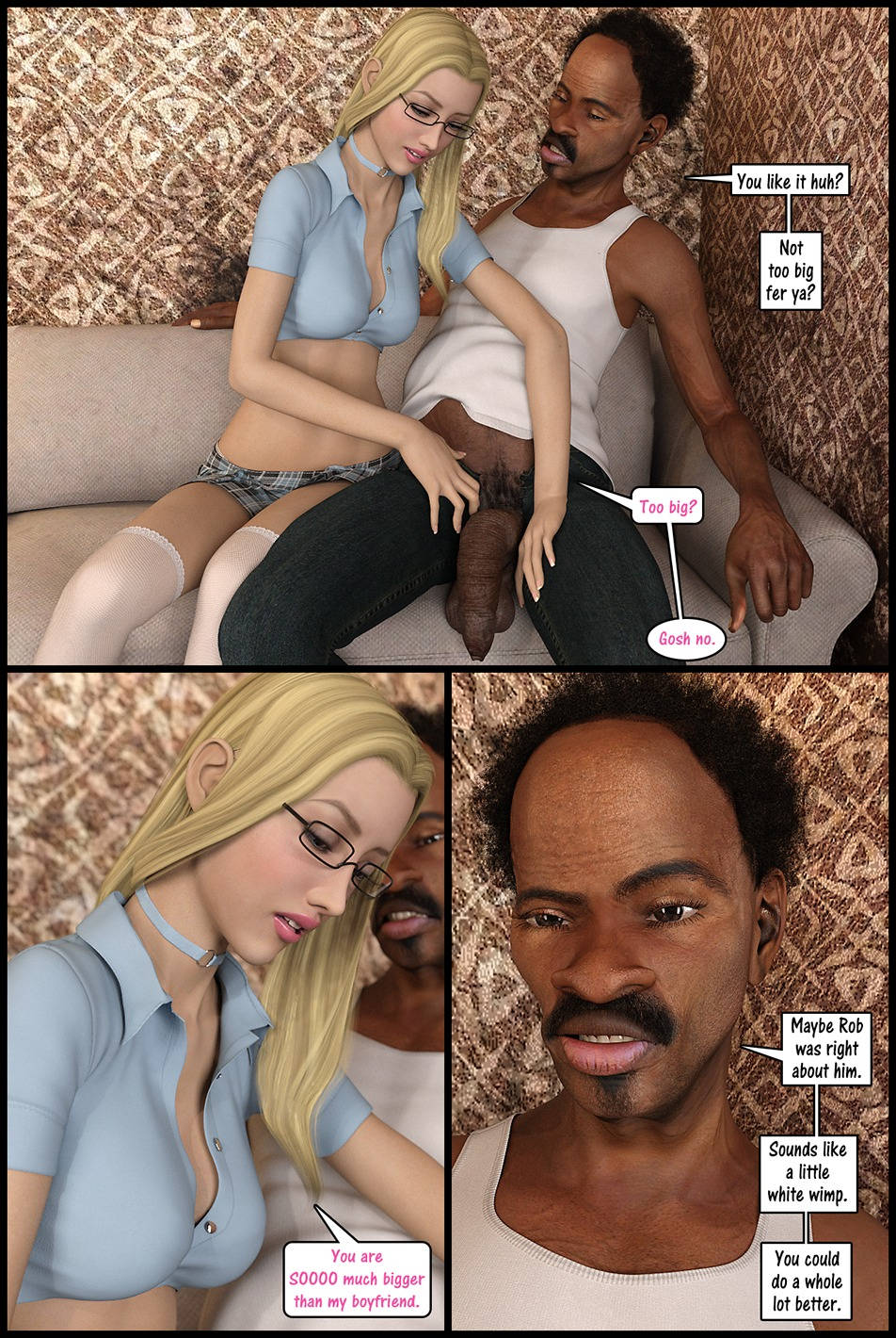 1boy 1girls 3d big_penis blonde_hair cheating cuckold dark-skinned_male dark_skin darklord elise_beauchamp english_text female interracial male small_penis_humiliation text