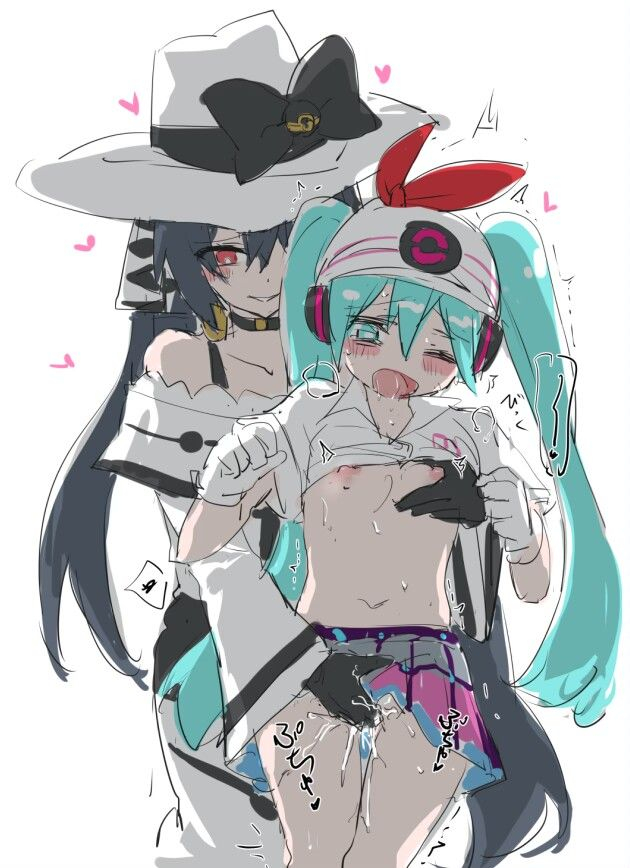2girls, blue hair, breasts, cum, dark blue hair, dress, hatsune miku, hatsune miku (dark-type trainer), hatsune miku (psychic-type trainer), nejikyuu, orgasm, pokemon, project voltage, pussy juice, rape, raped female, selfcest, touching breast, touching pussy, vocaloid, yuri