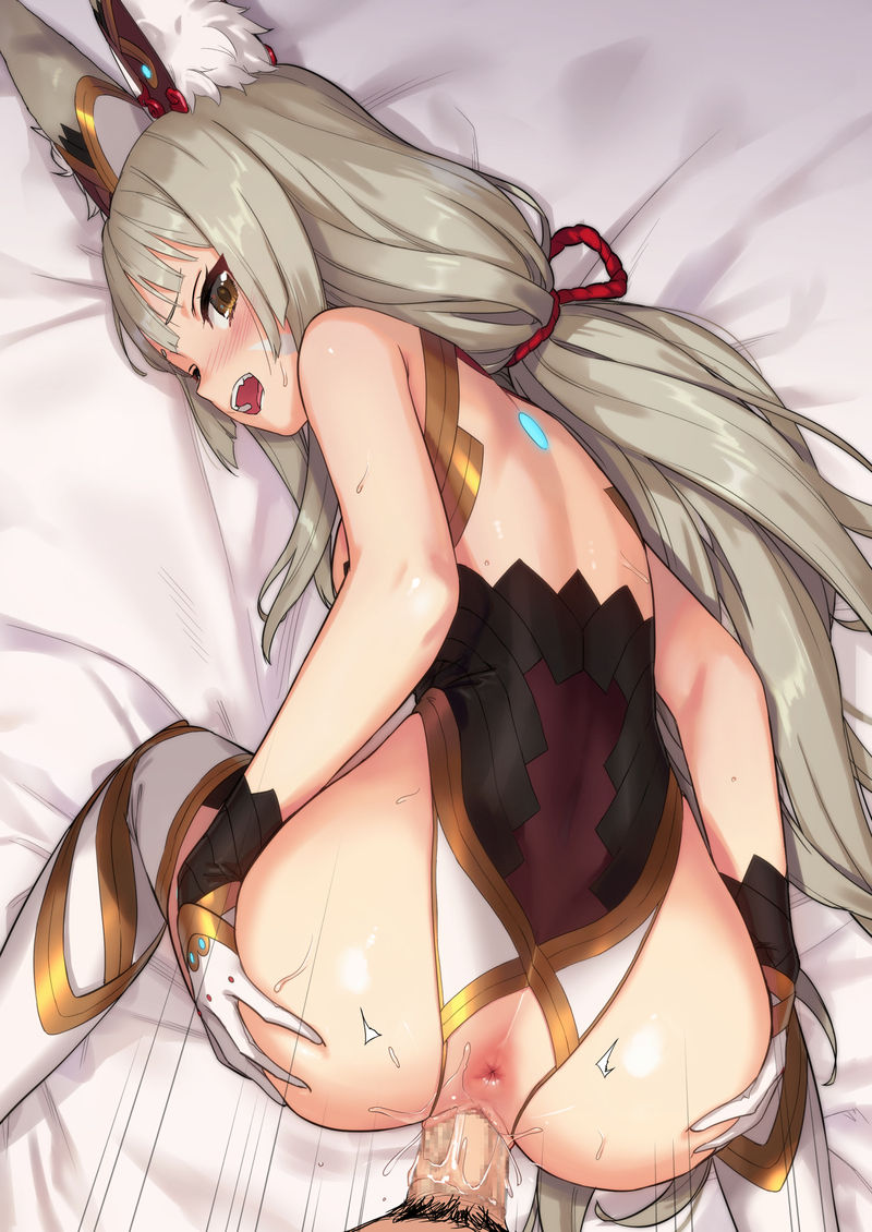 1boy 1girls animal_ears anus ass blush brown_eyes cat_ears censored cute facial_mark female fringe gloves grey_hair hair_ornament highleg highleg_leotard kawakami_rokkaku leotard long_hair medium_hair nia nia_(blade) nia_(xenoblade) nintendo open_mouth penis pussy pussy_juice sex shiny shiny_skin silver_hair skinny small_ass straight sweat teenager tight_pussy twintails vaginal_penetration white_gloves xenoblade_(series) xenoblade_chronicles_2 yellow_eyes