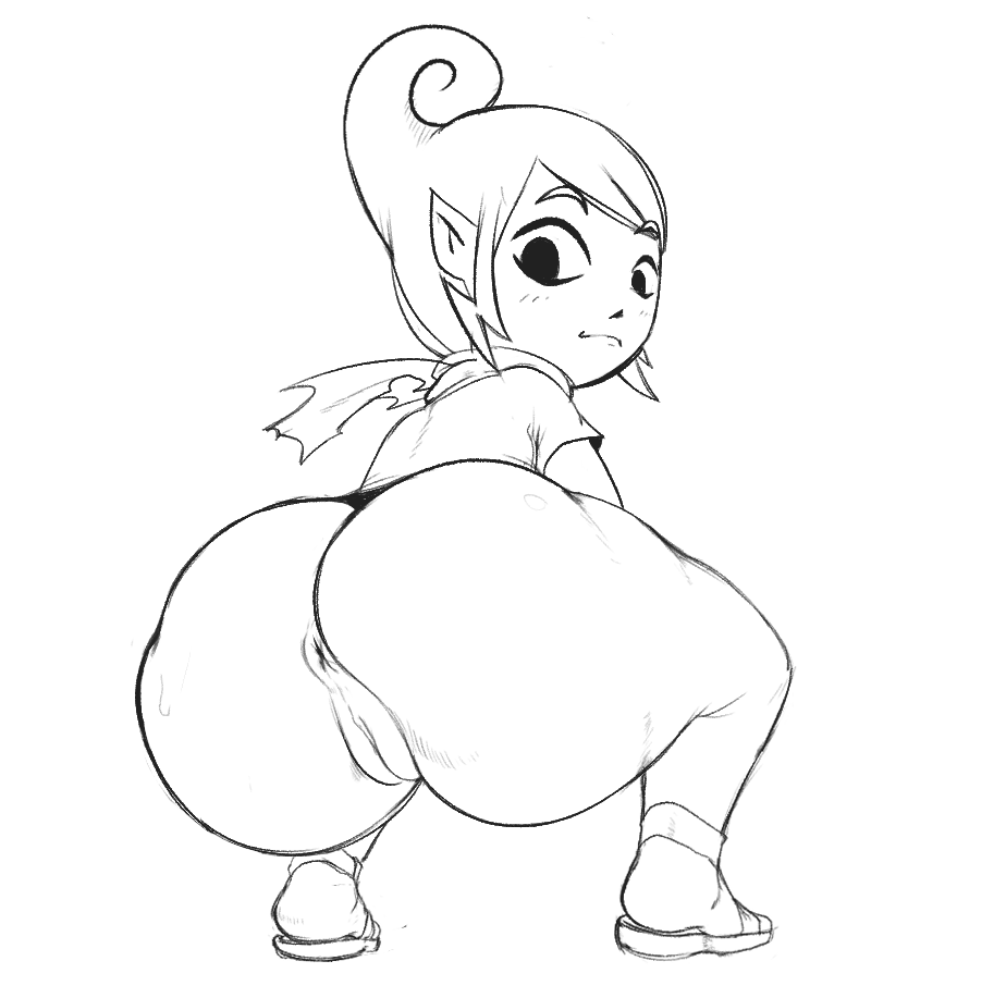 1girls, anus, ass, big ass, big butt, black and white, black eyes, bottomless, bubble ass, bubble butt, eyebrows, eyes, female, female only, huge ass, huge butt, hylian, looking at viewer, looking back, mooning, neckerchief, nintendo, plump vulva, pointy ears, presenting, presenting hindquarters, pussy, rear view, sandals, shirt, simple background, smelly anus, smelly ass, smelly pussy, solo, solo female, squatting, tetra, the legend of zelda, the wind waker, thick thighs, video games, white background, wind waker