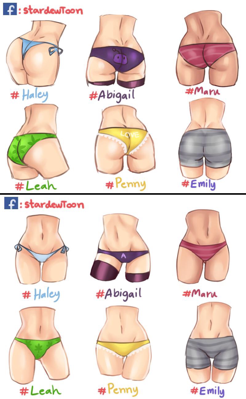 6girls abigail_(stardew_valley) apricott ass butt dat_ass different_angle emily_(stardew_valley) haley_(stardew_valley) leah_(stardew_valley) maru_(stardew_valley) multiple_girls panties penny_(stardew_valley) pussy small_ass stardew_valley thong