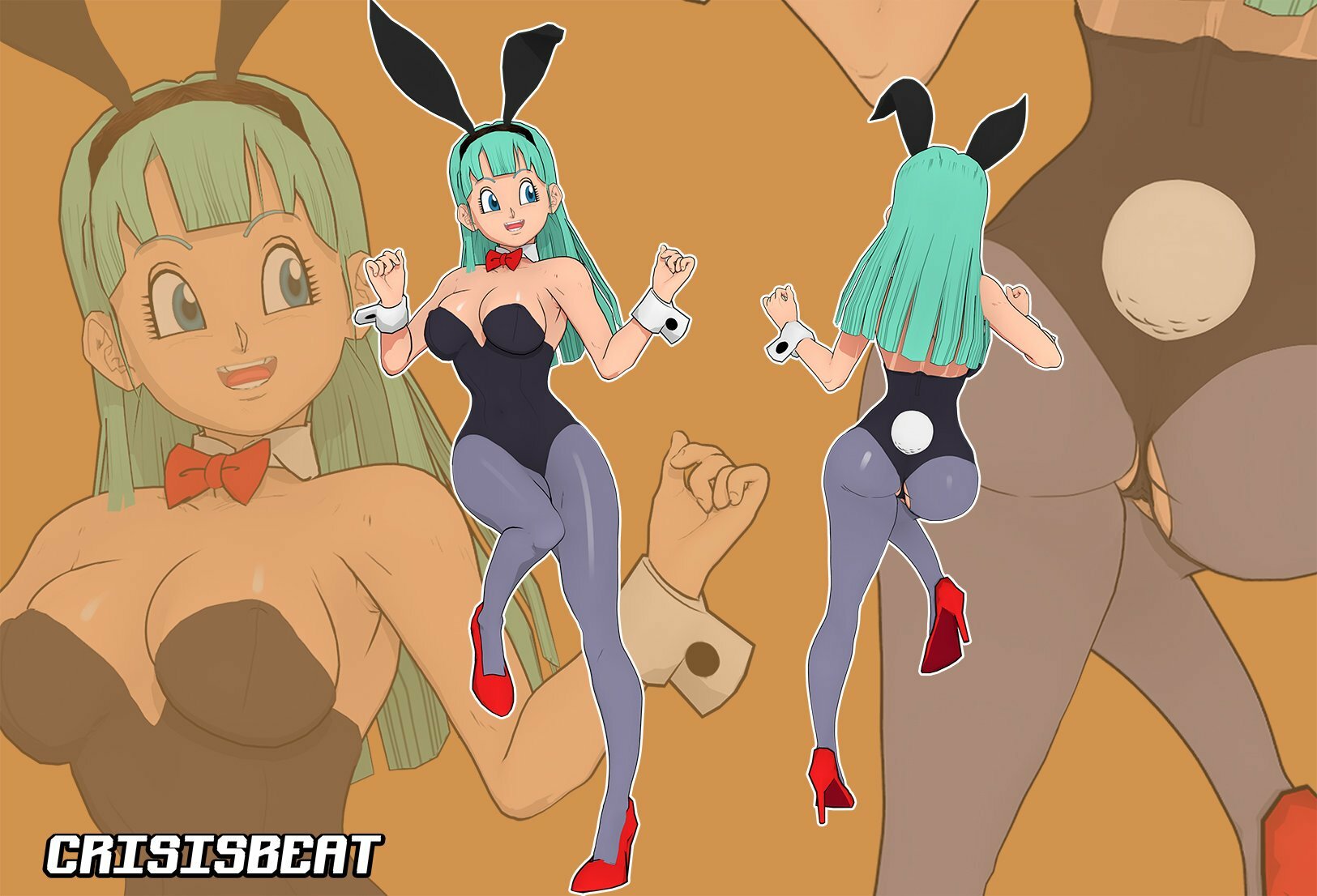 1girls, 3d, ass, big breasts, breasts, bulma (bunny), bulma briefs, bunny costume, bunny ears, bunny girl, bunny tail, bunnysuit, cleavage, crisisbeat, dragon ball, dragon ball (classic), female, female only, large breasts, legs, lower body, pantyhose, red heels, red high heels, solo, teenager, upper body
