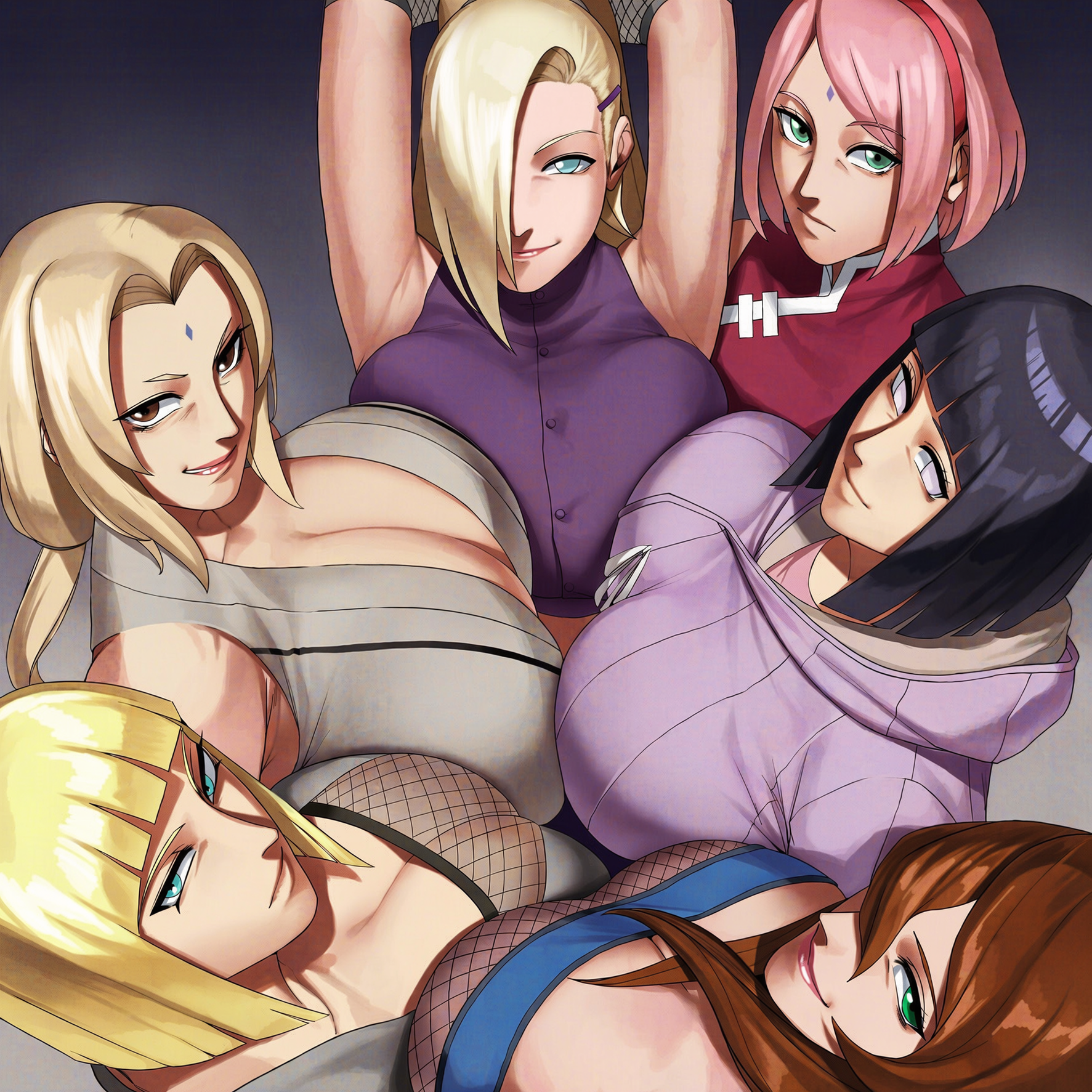 6girls, ai generated, big breasts, boruto, boruto: naruto next generations, breast press, breasts,, haruno sakura, huge breasts, hyuuga hinata, large breasts, mei terumi, naruto, samui, terumi mei, tsunade, uchiha sakura, uzumaki hinata, yamanaka ino
