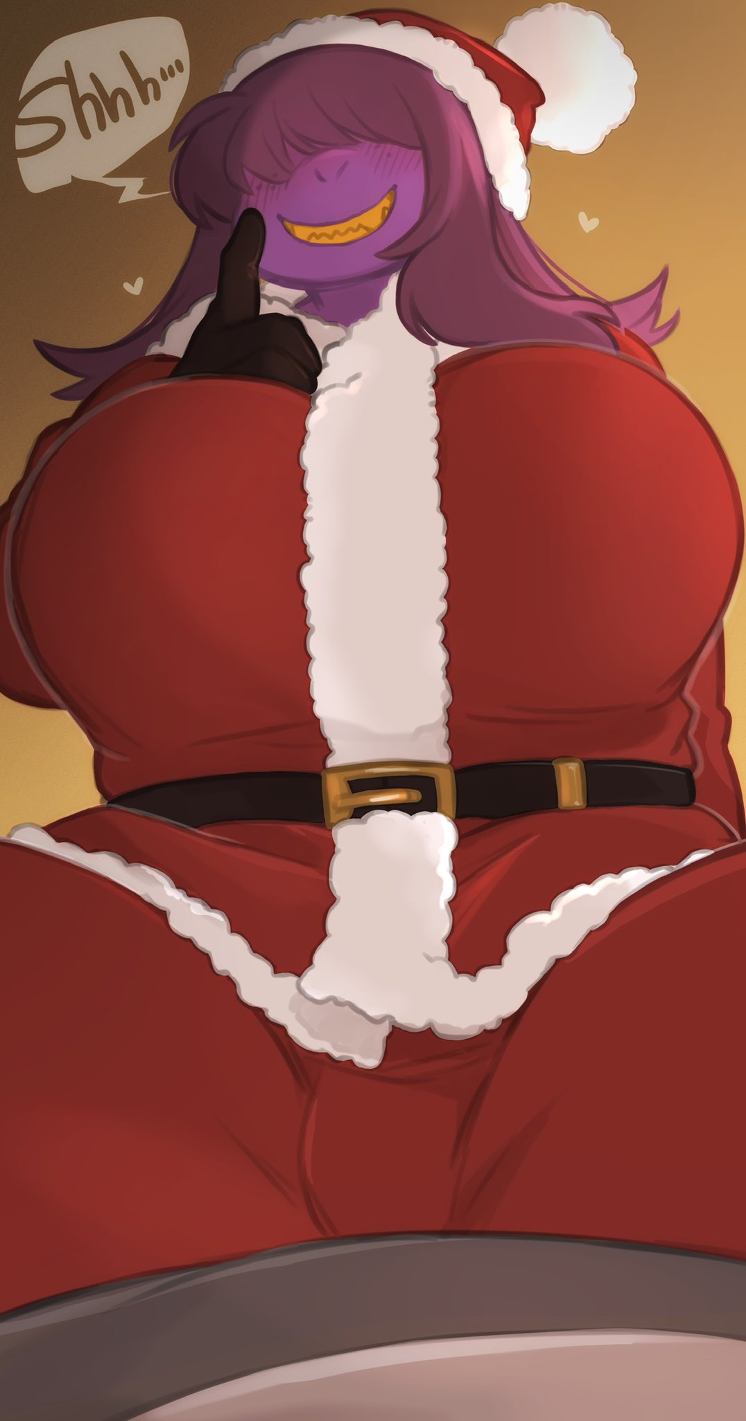 1girls big_breasts blush breasts cameltoe clothing deltarune female hair_over_eyes looking_at_viewer purple_body santa_costume santa_hat scalie sharp_teeth smile solo solo_female susie_(deltarune) thick_thighs underchikichan wide_hips