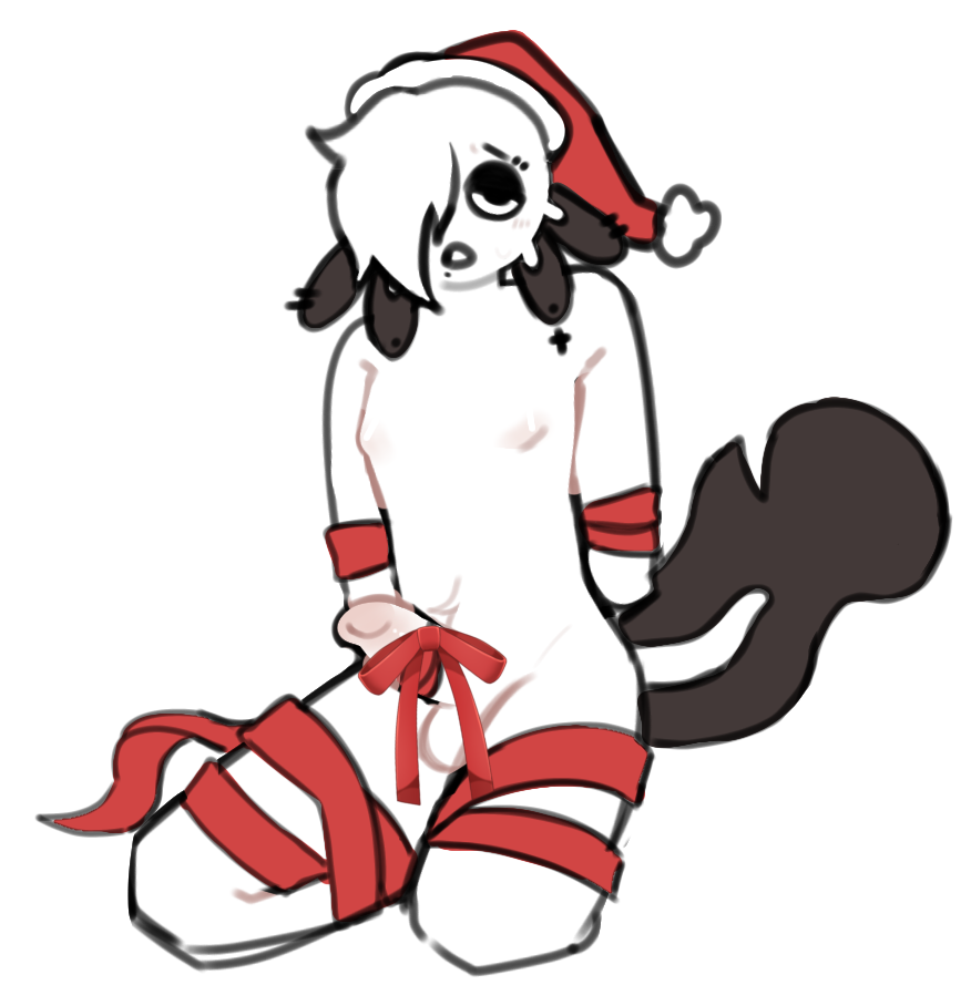 christmas edgyblackcat emo latte_(sirfluff) non-human ribbon_bondage ribbon_on_penis sir_fluff skinny toony