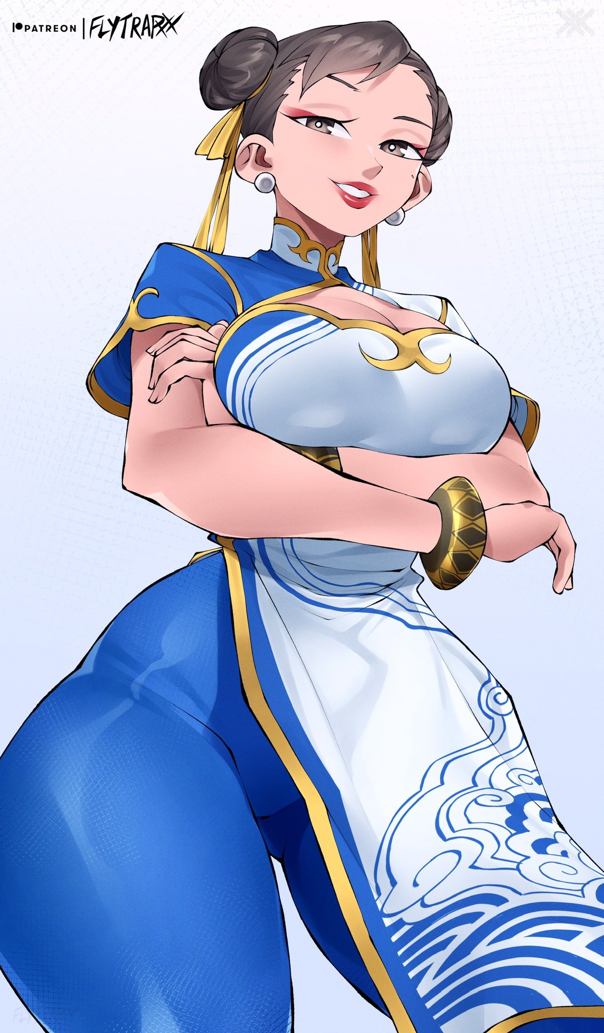 1girls, big breasts, breasts, brown eyes, brown hair, capcom, chinese clothes, chun-li, clothed, clothing, female, female only, flytrapxx, fully clothed, jewelry, muscular, muscular female, solo, solo female, street fighter, street fighter 6, thick thighs