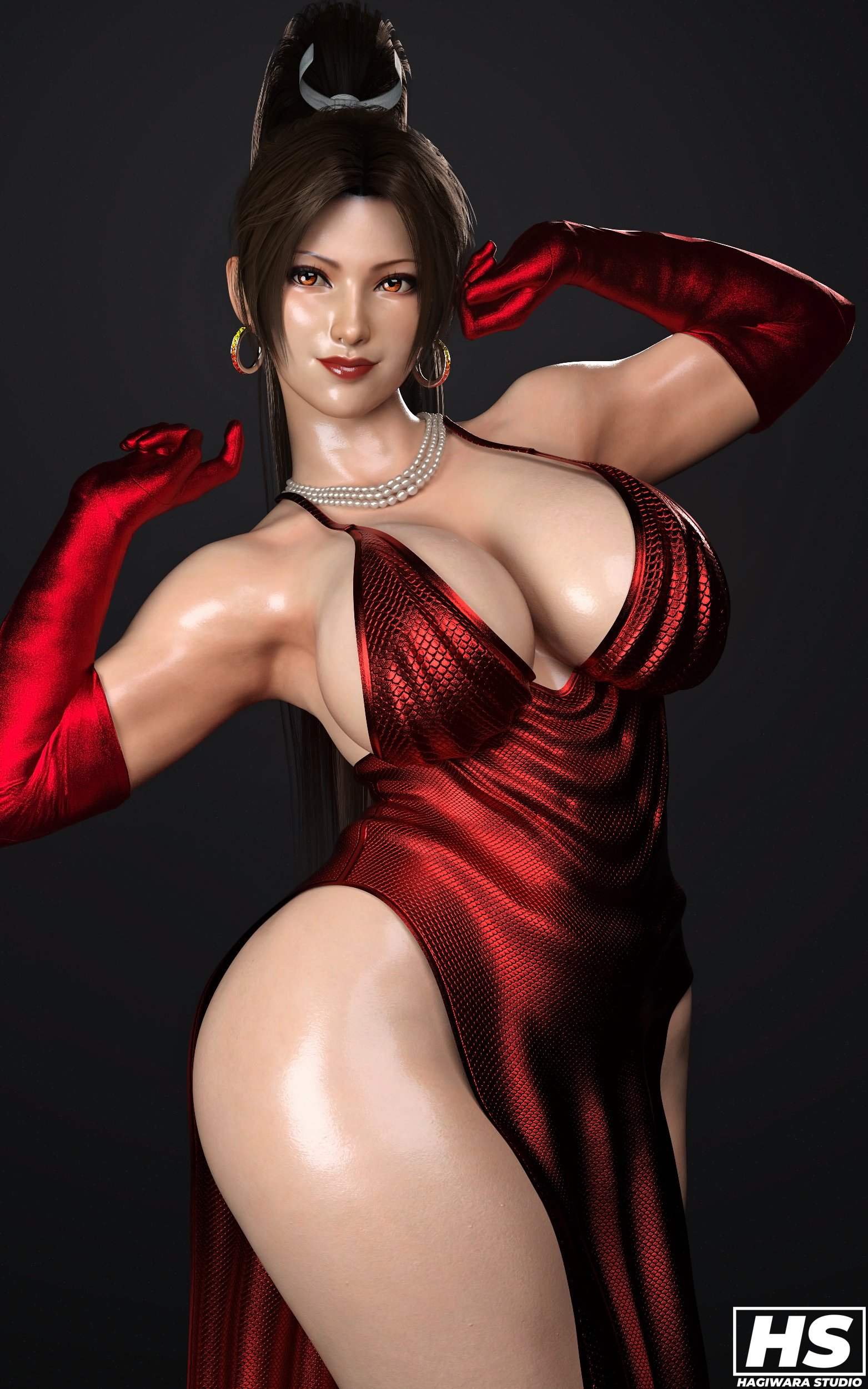 1girls, 3d, ass, big ass, big breasts, breasts, brown eyes, brown hair, cleavage, curvy, dress, fatal fury, female, female only, fully clothed, hagiwara studio, king of fighters, mai shiranui, snk, solo, tagme, thick thighs, voluptuous