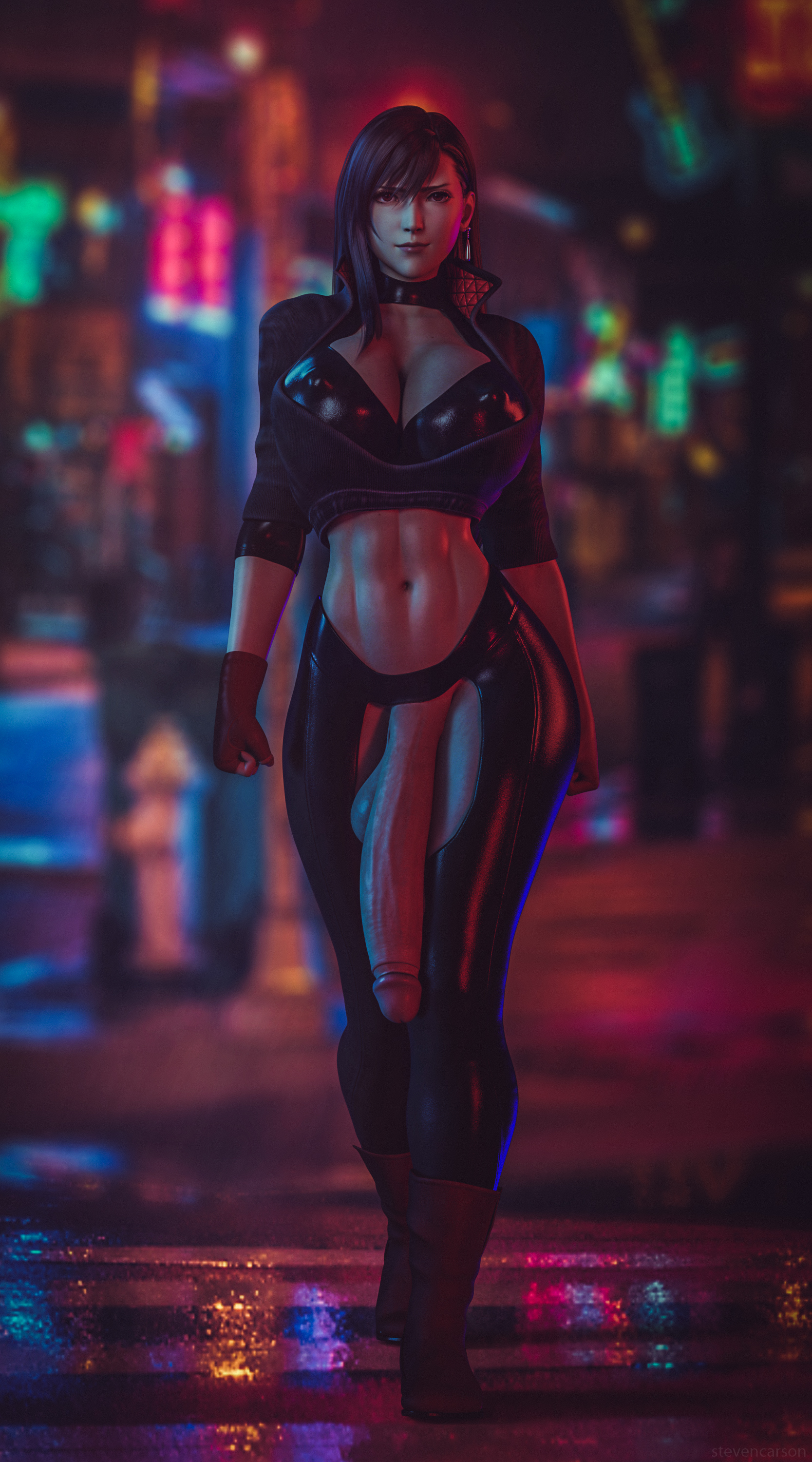 1futa, 3d, assless chaps, balls, breasts, casual exposure, casual nudity, cleavage, crotchless, curvy, dickgirl, dissidia, dissidia final fantasy, erect nipples, final fantasy, final fantasy vii, flaccid, full body, futa only, futanari, hourglass figure, huge balls, huge breasts, hyper, hyper penis, intersex, latex, leather, muscular, muscular futa, night, nipple bulge, nipples, penis, penis out, penis to the knees, solo, solo futa, standing, stevencarson, tagme, tank top, testicles, tifa lockhart, walking, wide hips